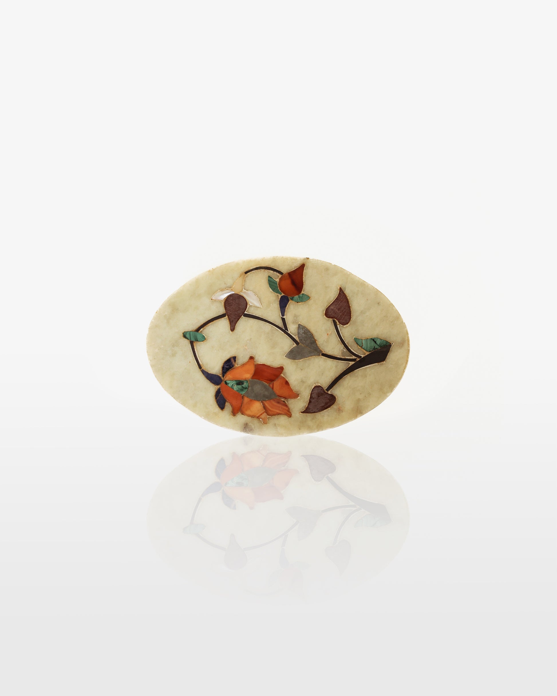 Pietra Dura Hand-Carved Jewelry Box with Floral Inlay, Soapstone
