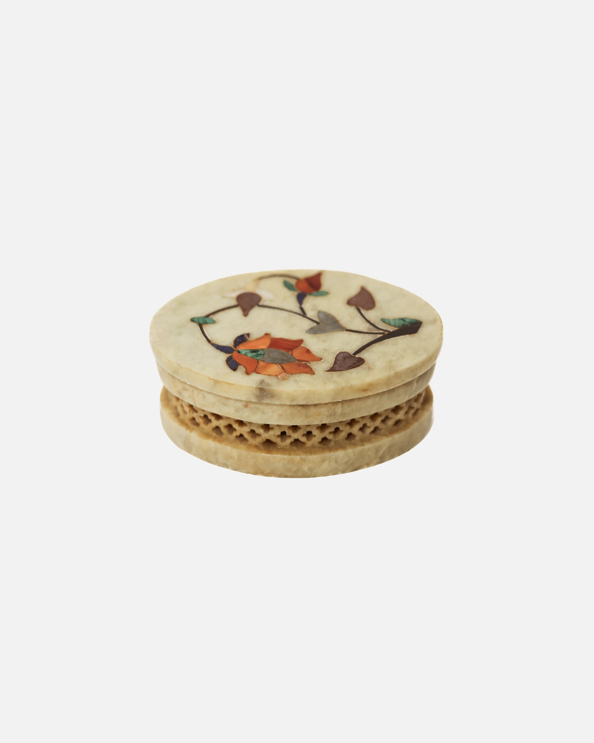Pietra Dura Hand-Carved Jewelry Box with Floral Inlay, Soapstone