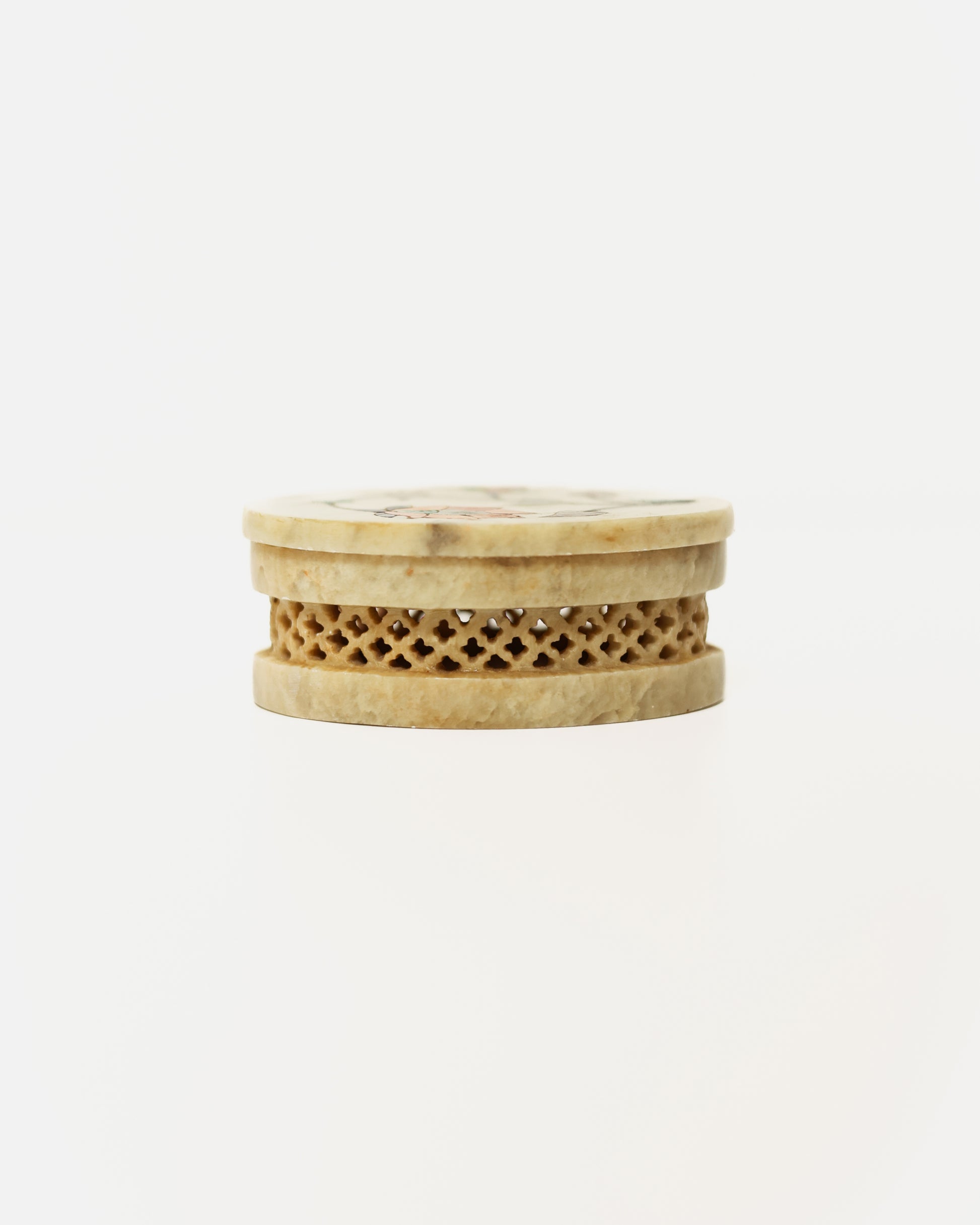 Pietra Dura Hand-Carved Jewelry Box with Floral Inlay, Soapstone
