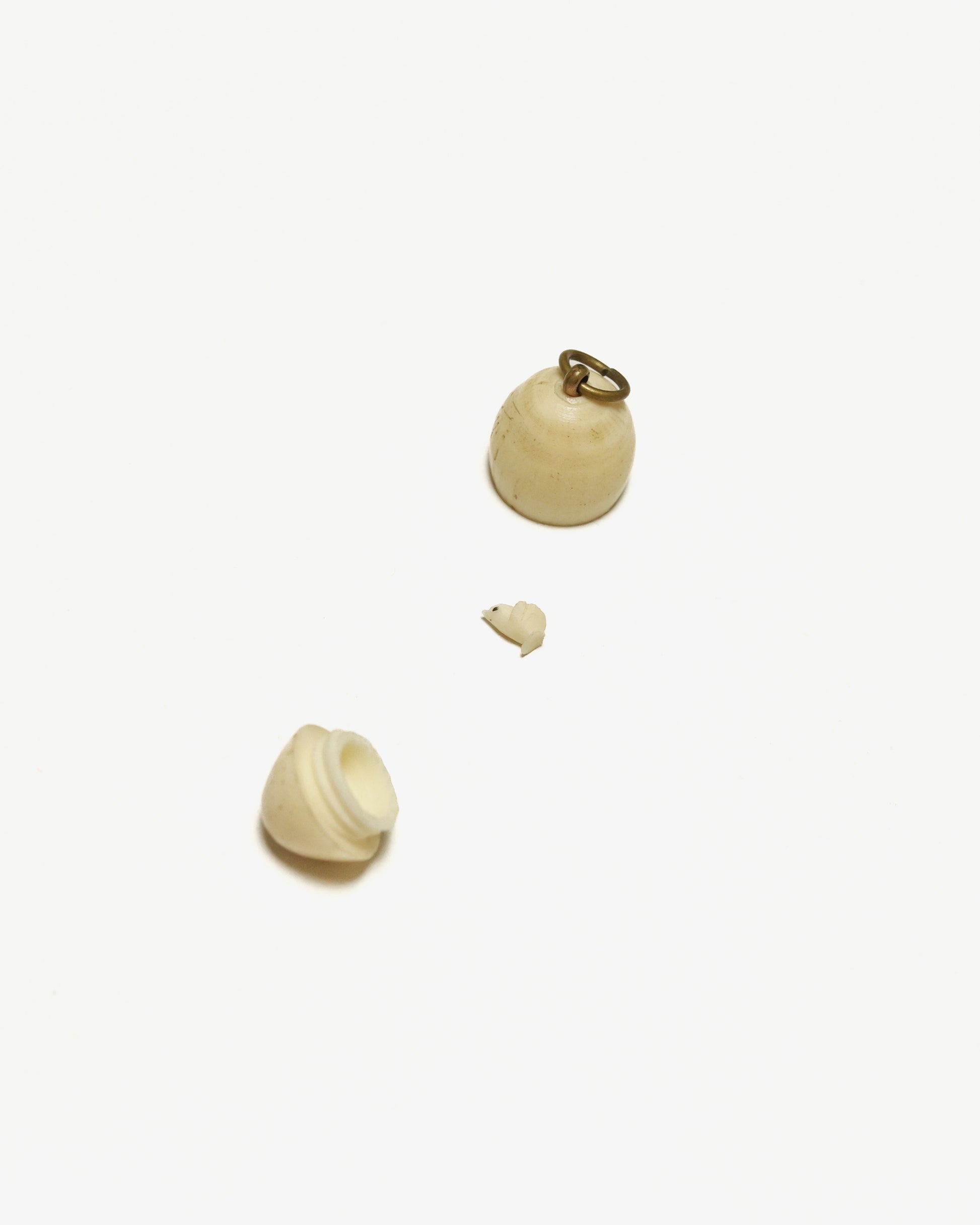 Teeny Tiny Victorian Carved Bone Egg Charm with Chick Inside, Egg