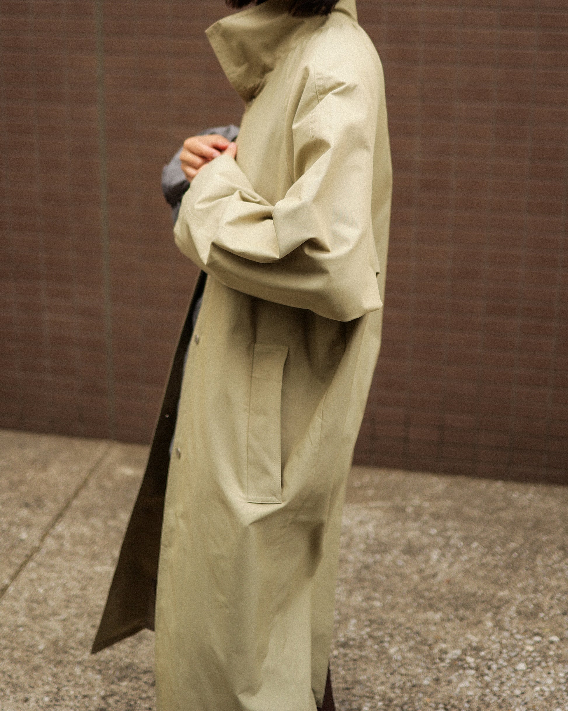 Mare Stand-Collar Trench Coat, Sage