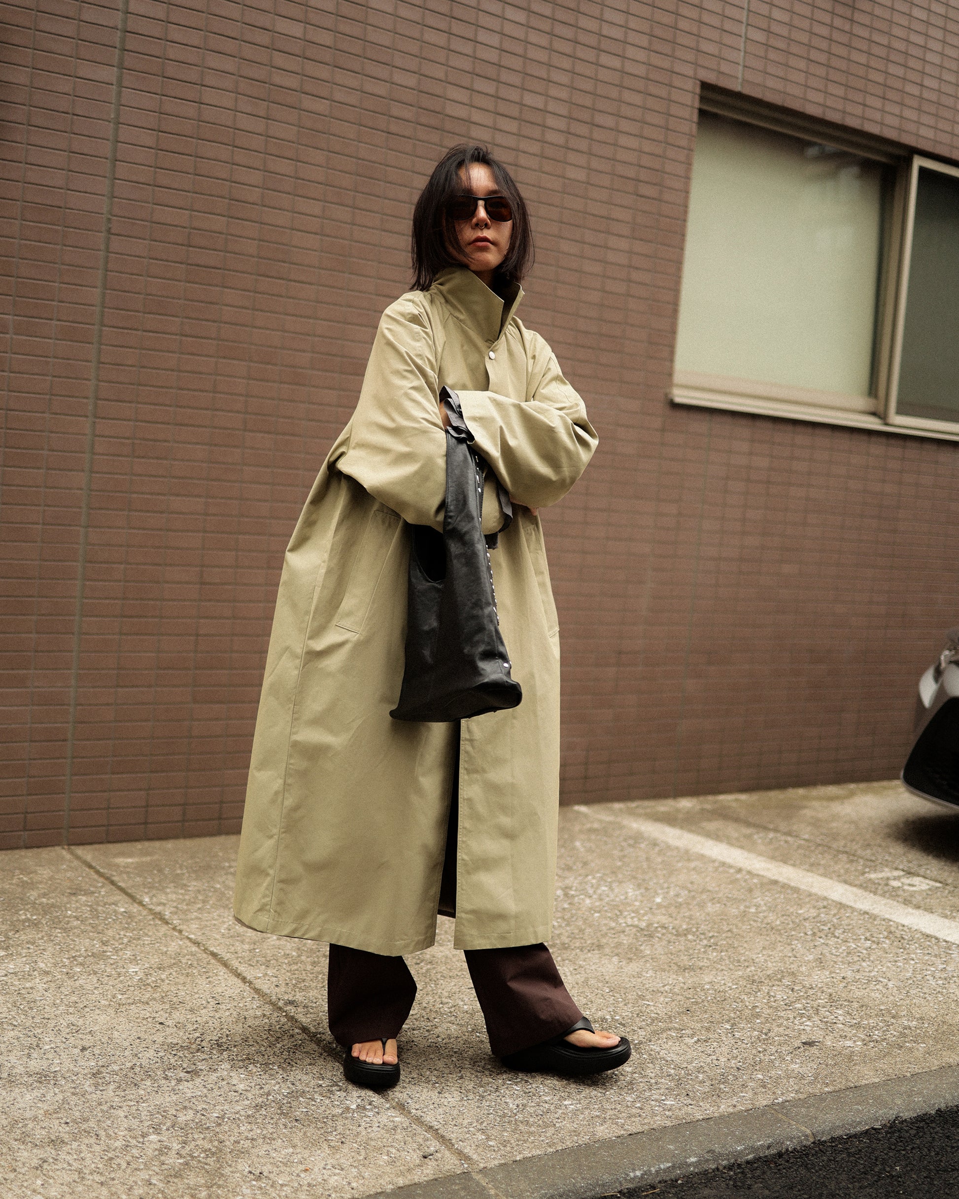 Mare Stand-Collar Trench Coat, Sage