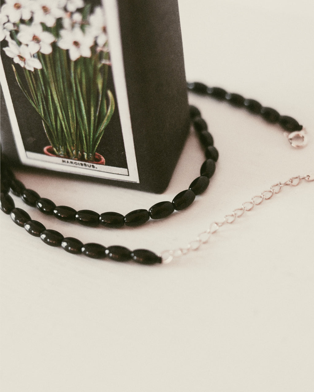 Oval Onyx Silver Necklace, Noir