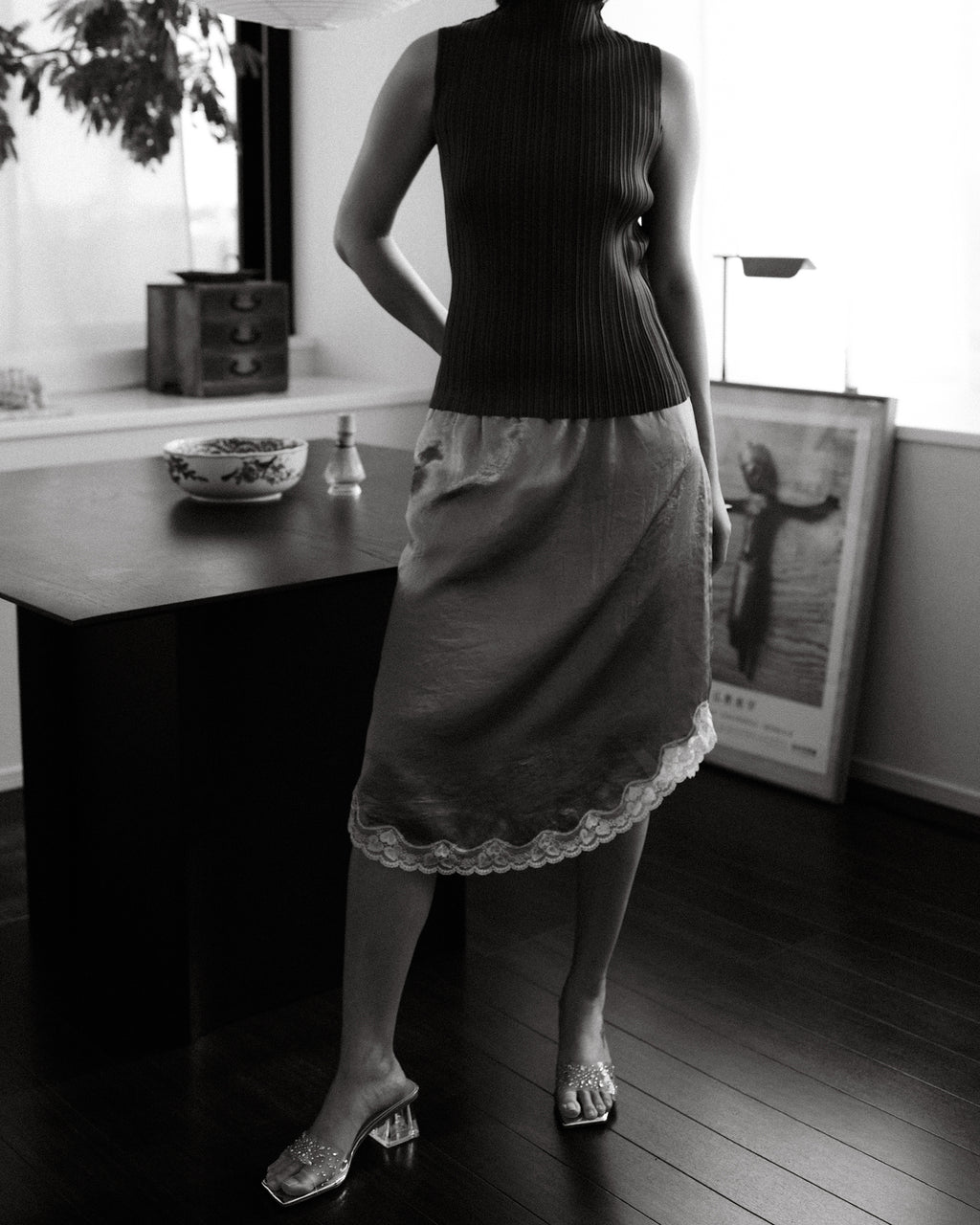 Marie Storm Satin Skirt, Stormlight Blue