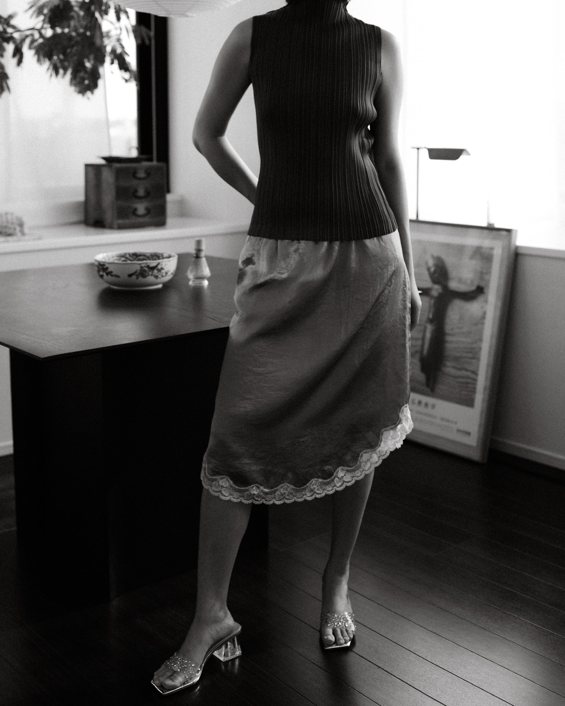 Marie Storm Satin Skirt, Stormlight Blue