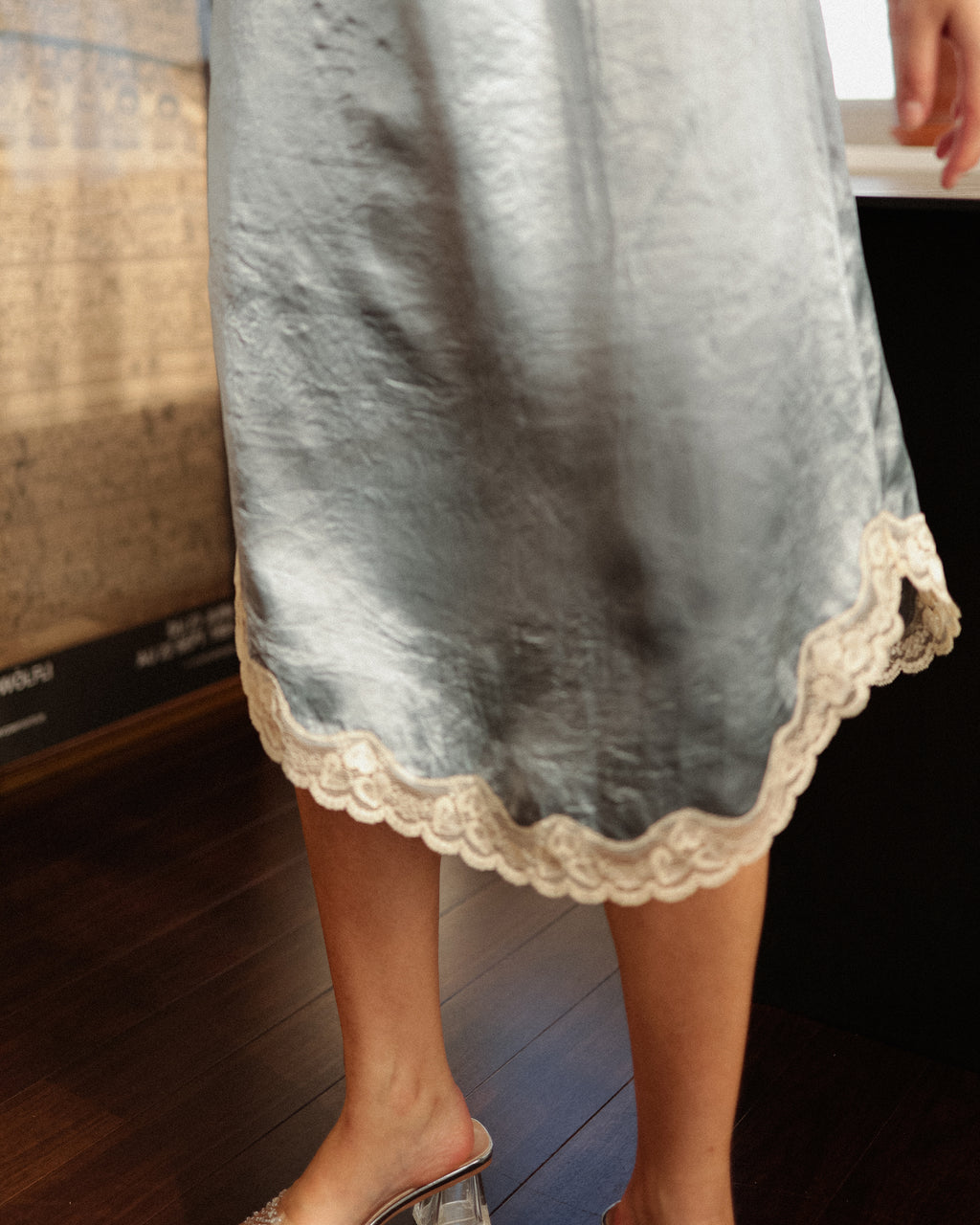 Marie Storm Satin Skirt, Stormlight Blue