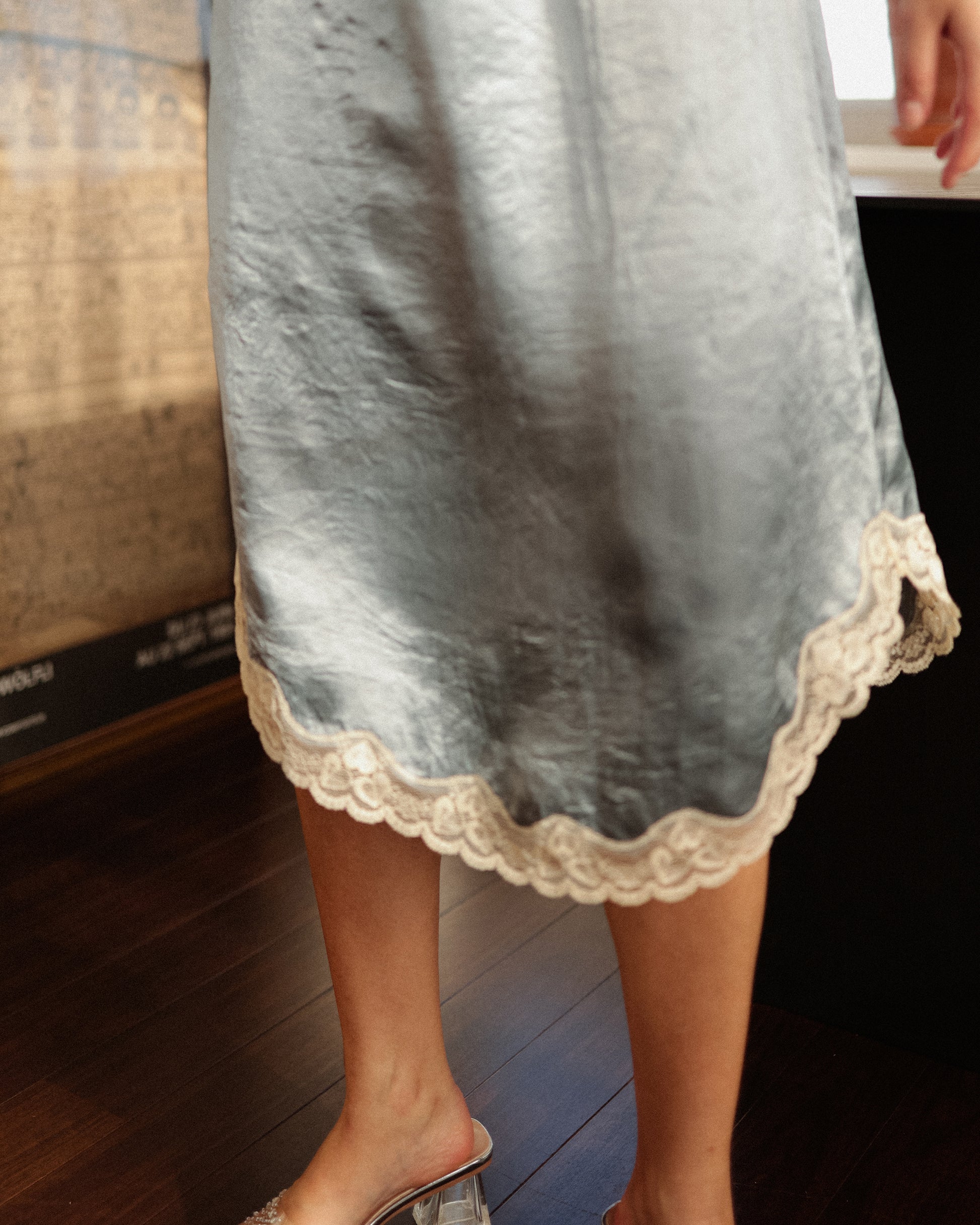 Marie Storm Satin Skirt, Stormlight Blue