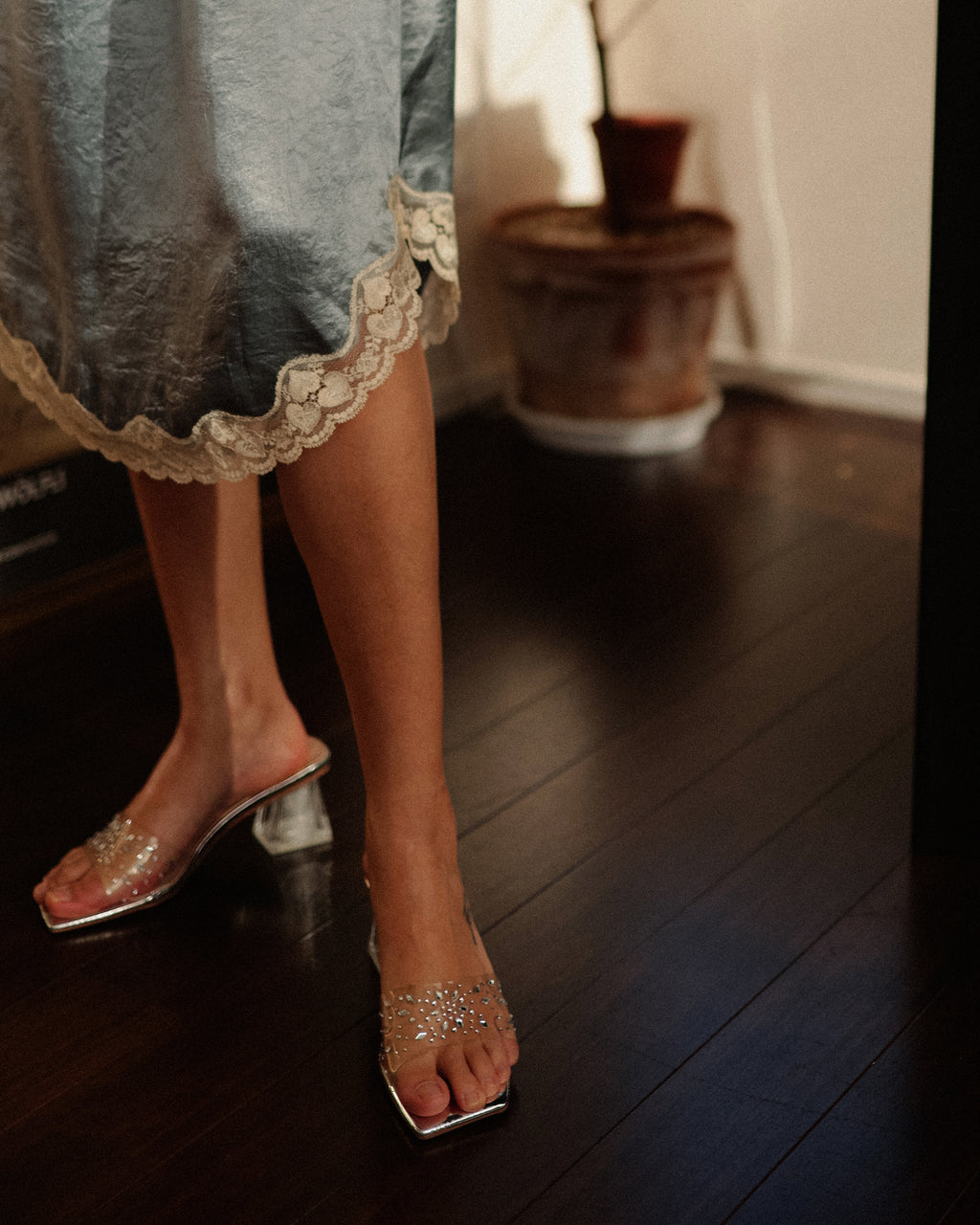 Marie Storm Satin Skirt, Stormlight Blue