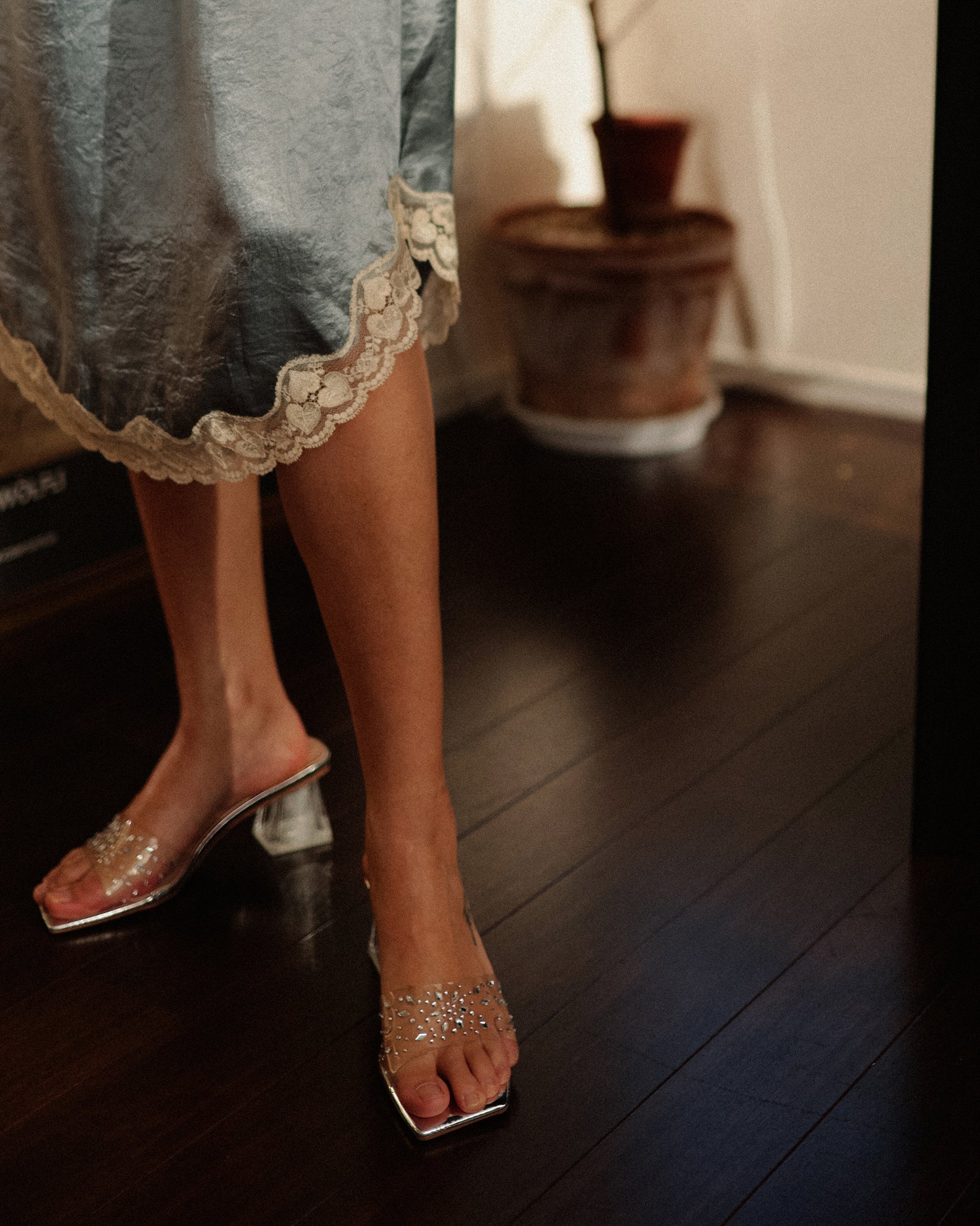 Marie Storm Satin Skirt, Stormlight Blue