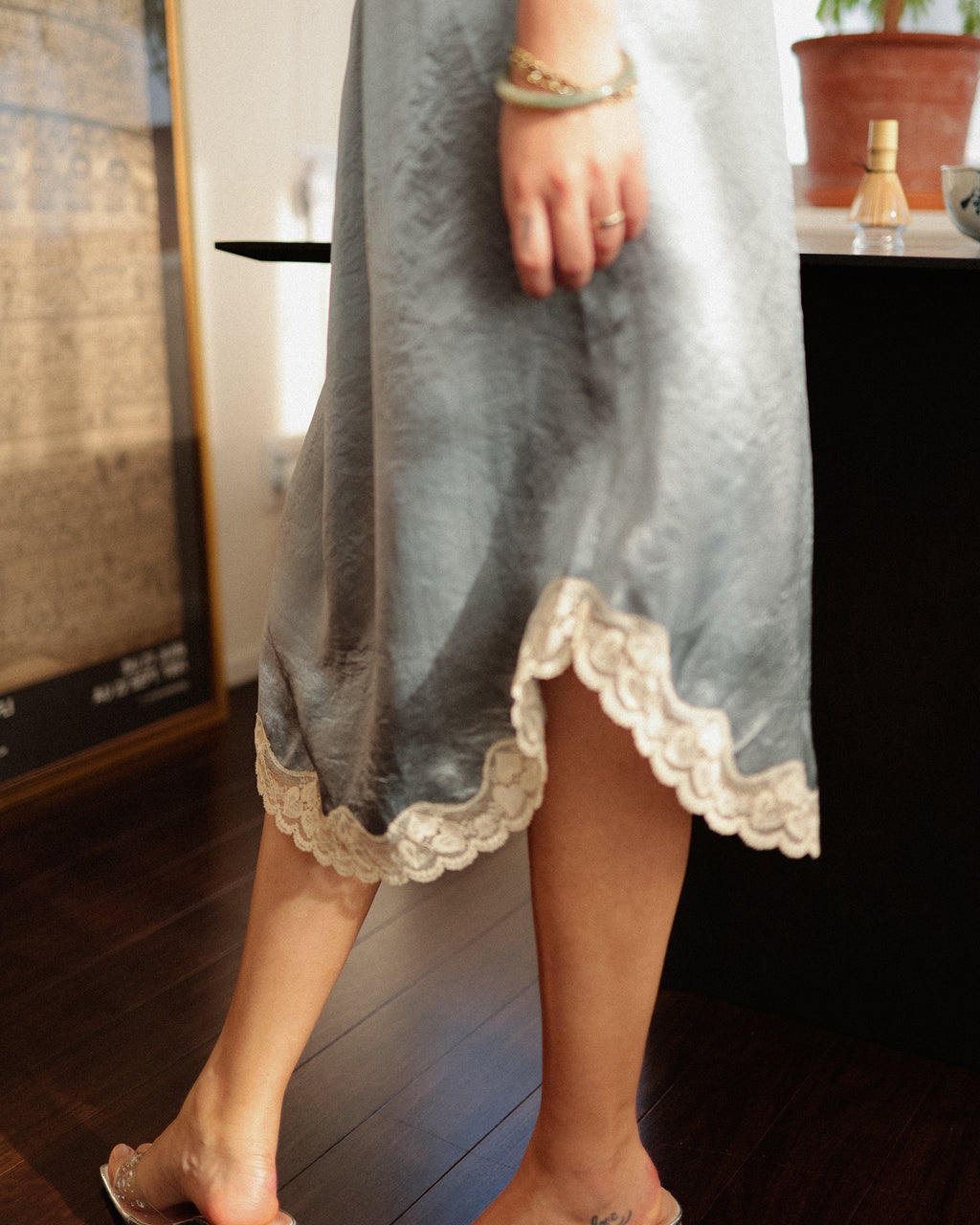 Marie Storm Satin Skirt, Stormlight Blue