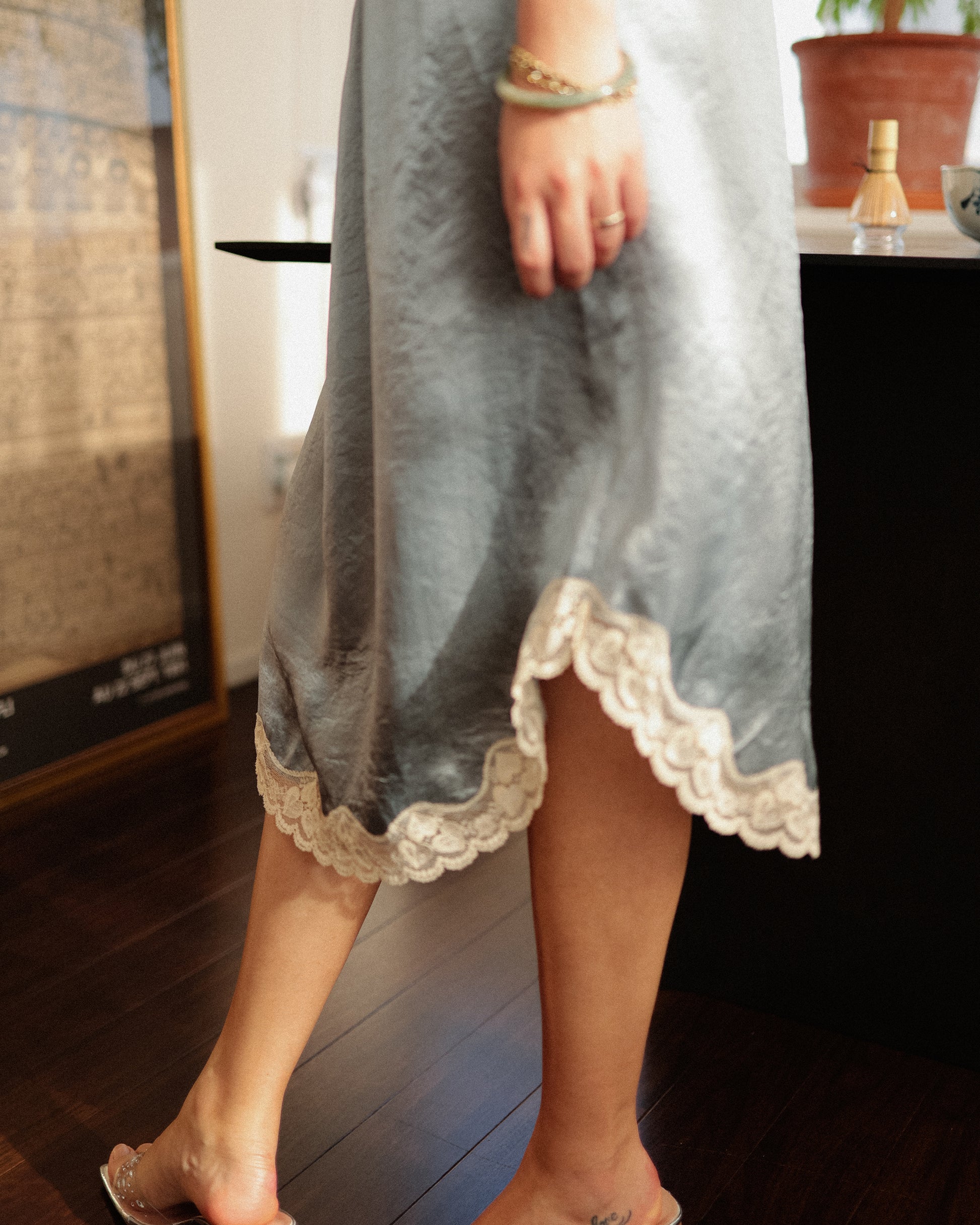 Marie Storm Satin Skirt, Stormlight Blue