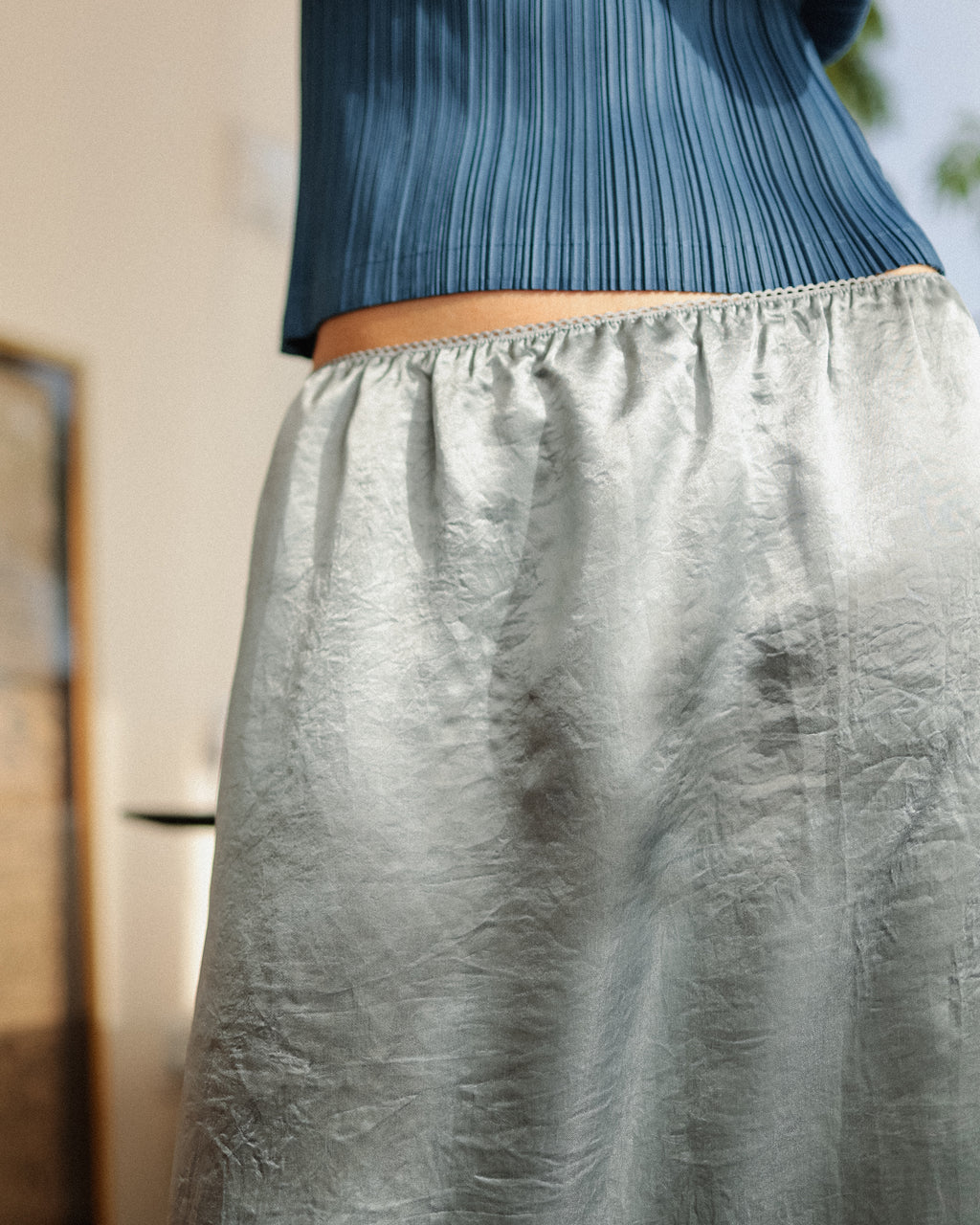 Marie Storm Satin Skirt, Stormlight Blue
