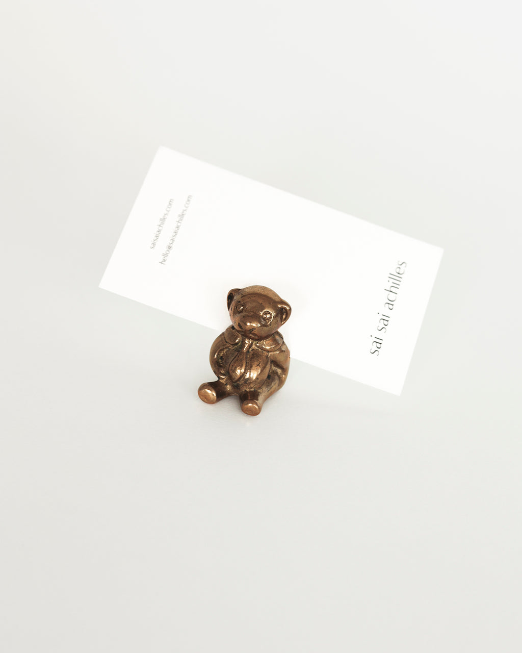 Teddy Bear Card Holder, Warm Aged Gold