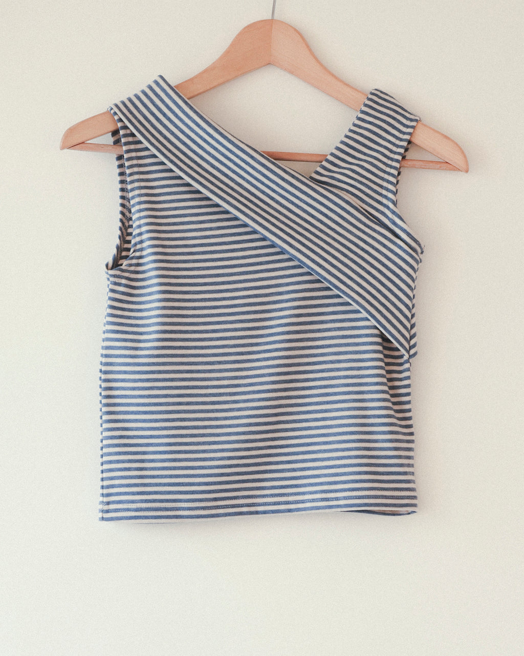 Bridget Asymmetry Stripe Cotton Top, Marina Blue