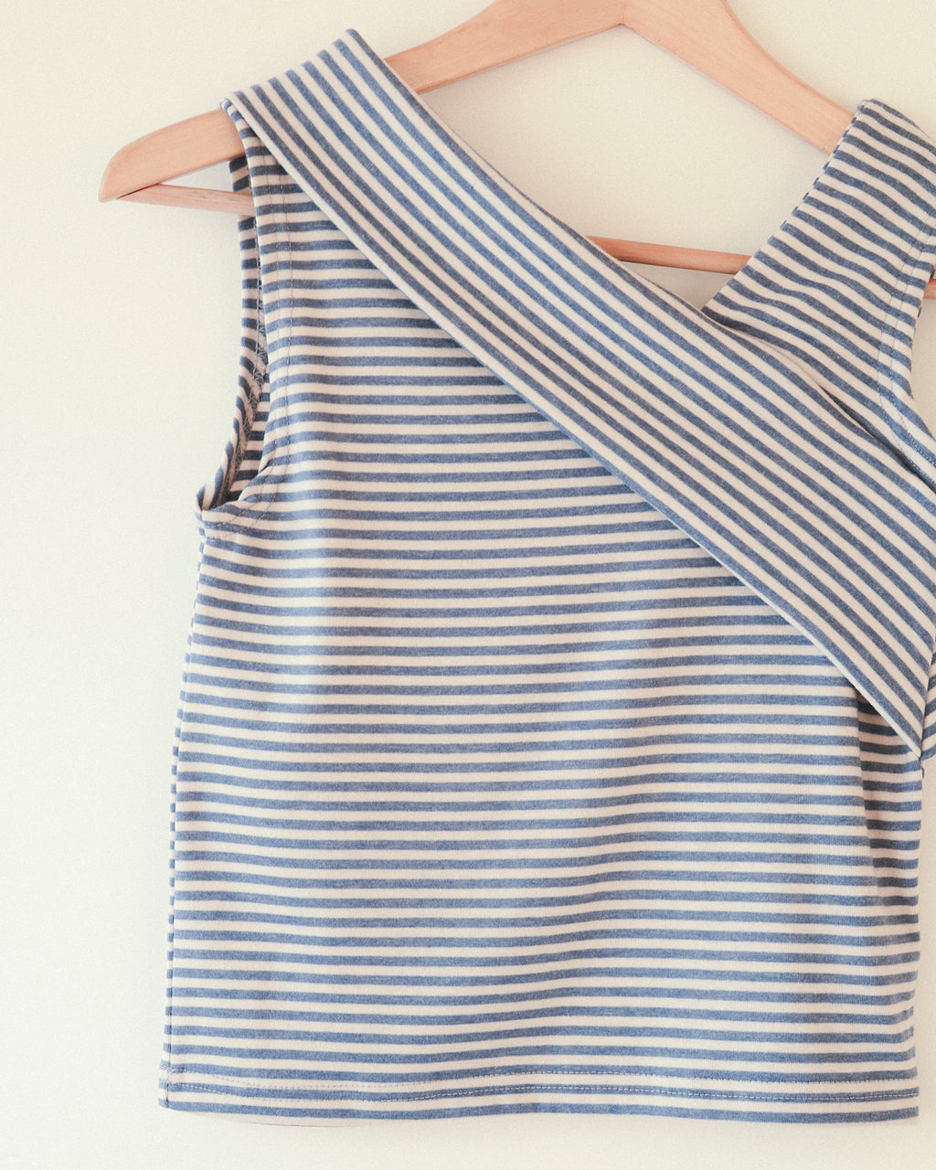 Bridget Asymmetry Stripe Cotton Top, Marina Blue