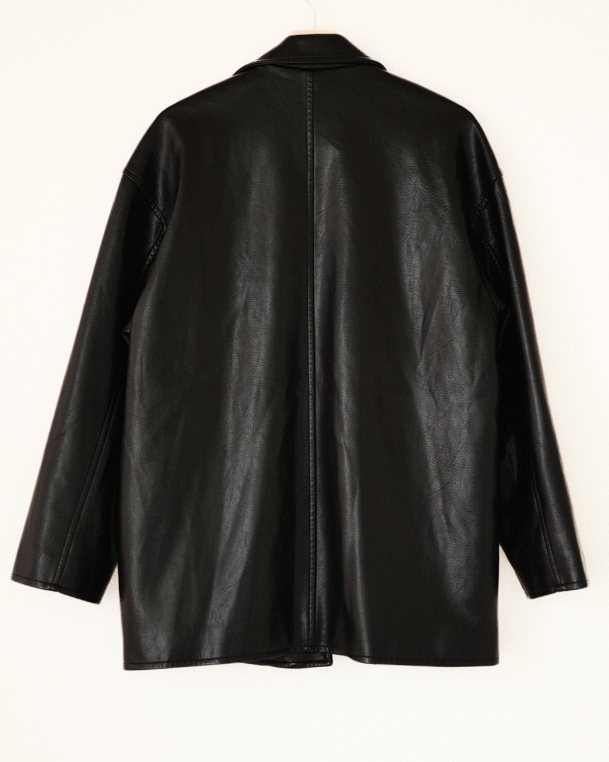 Tarsem Oversized Car Leather Coat, Washed Black