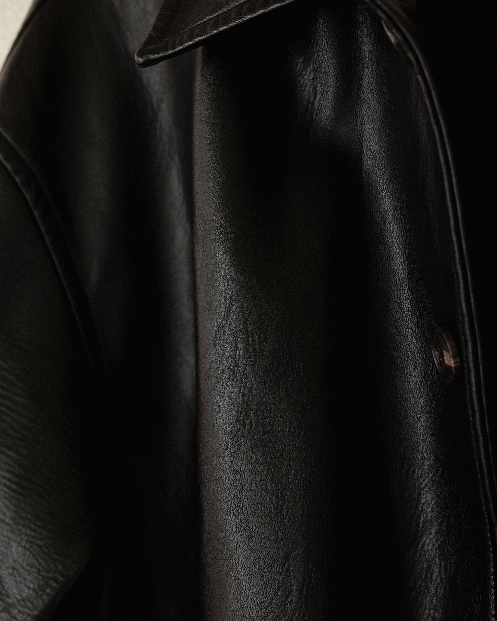 Tarsem Oversized Car Leather Coat, Washed Black