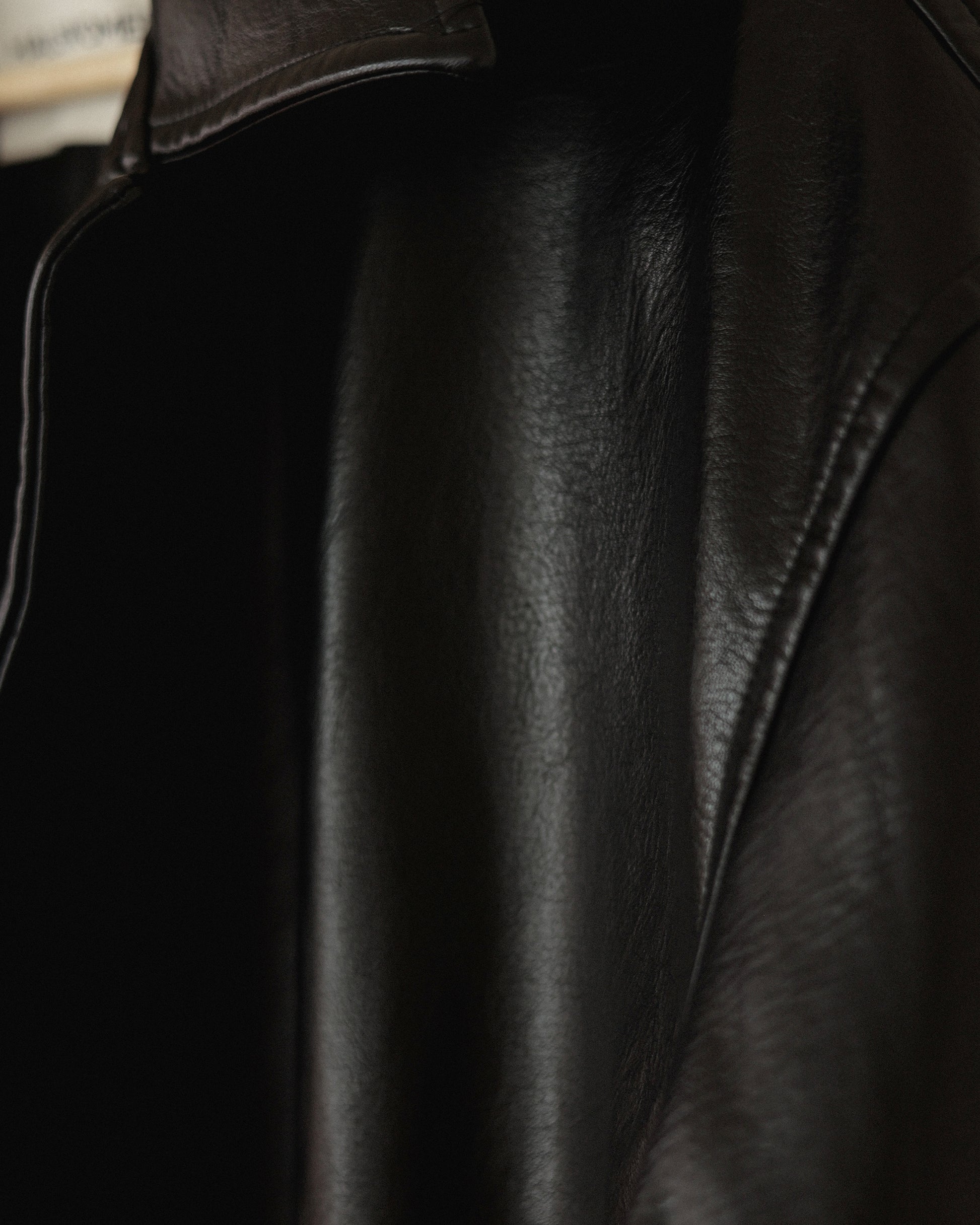 Tarsem Oversized Car Leather Coat, Washed Black