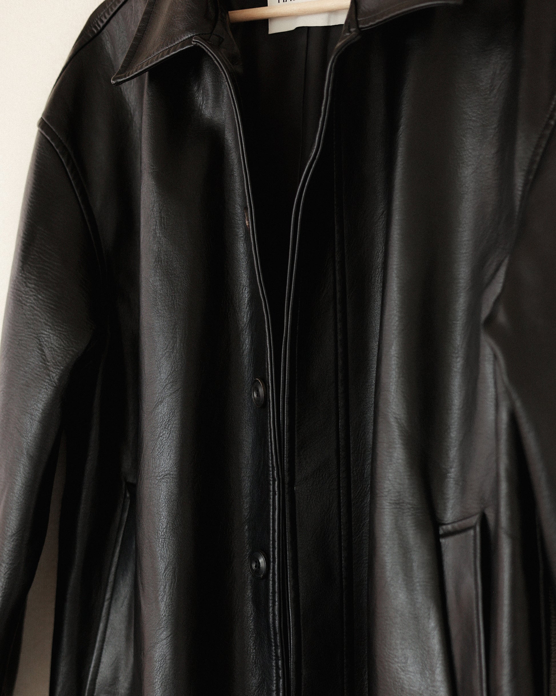 Tarsem Oversized Car Leather Coat, Washed Black