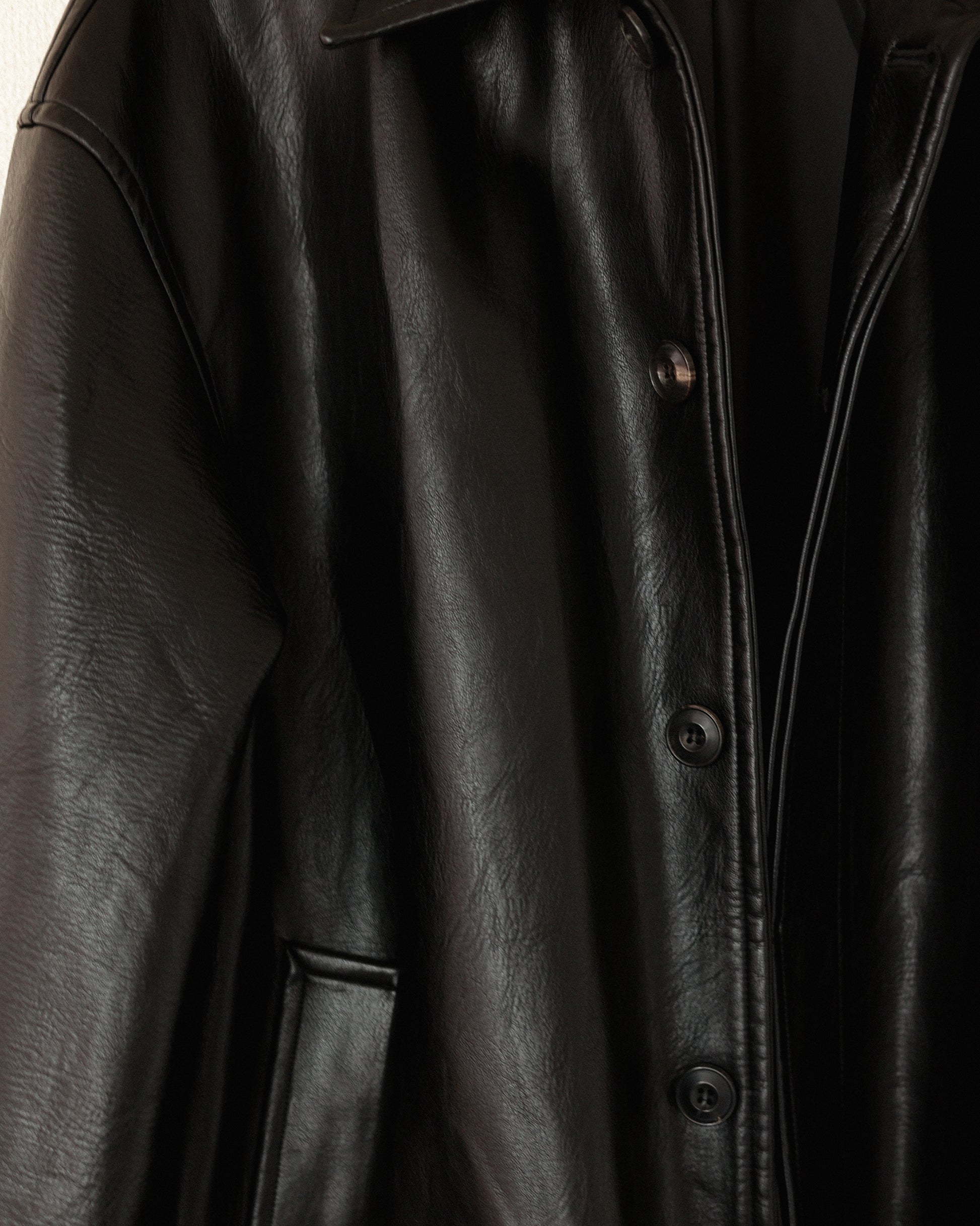 Tarsem Oversized Car Leather Coat, Washed Black
