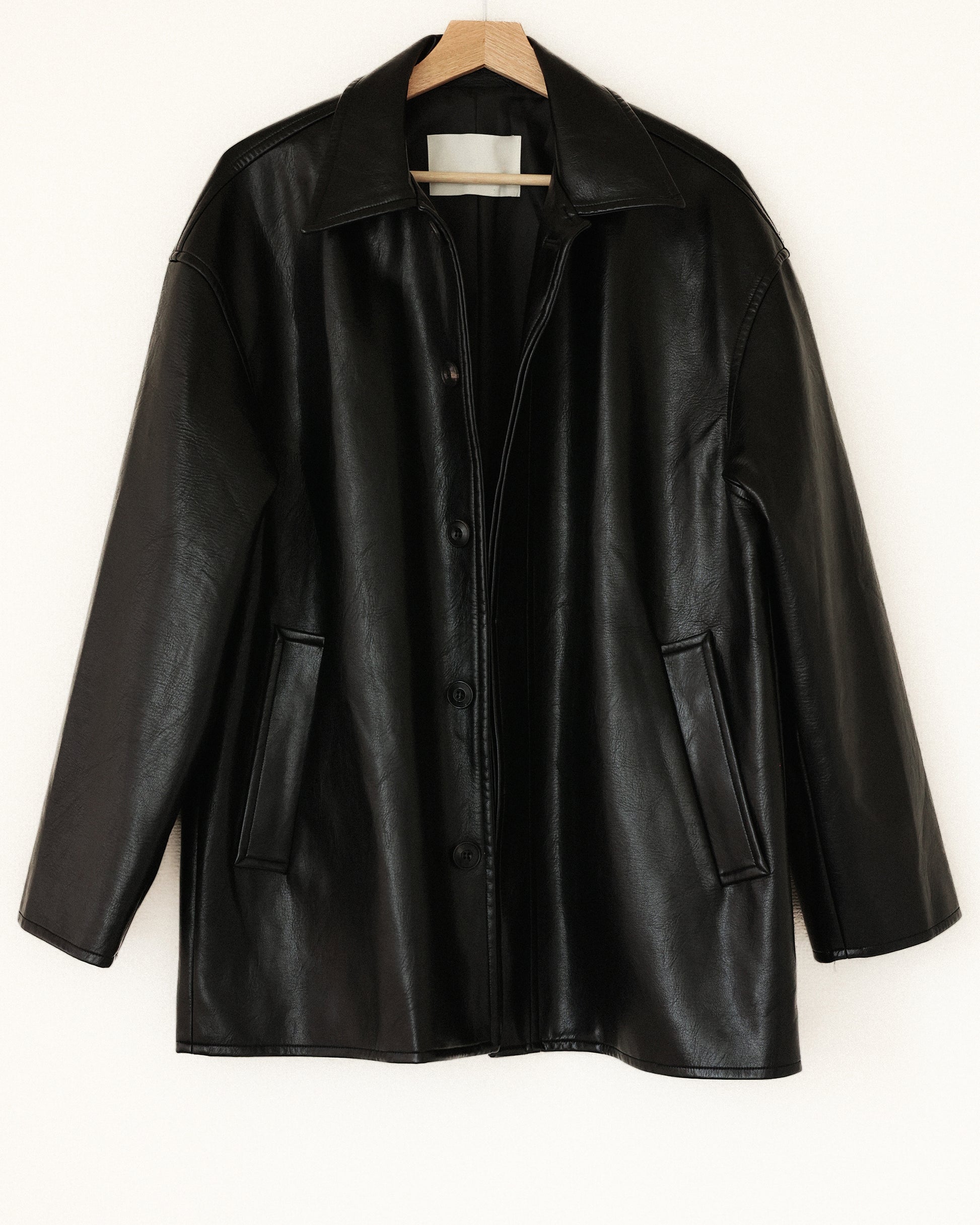 Tarsem Oversized Car Leather Coat, Washed Black
