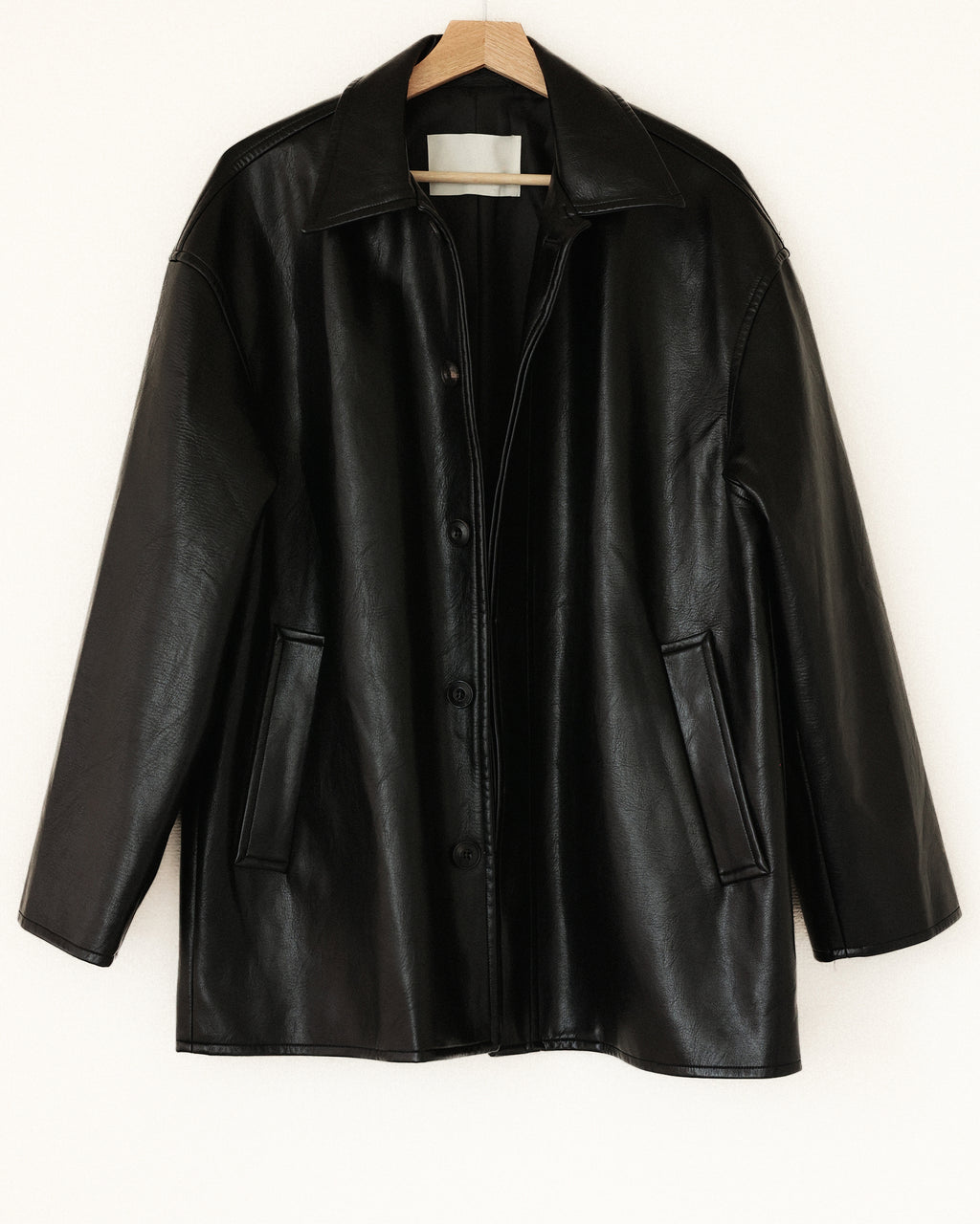 Tarsem Oversized Car Leather Coat, Washed Black