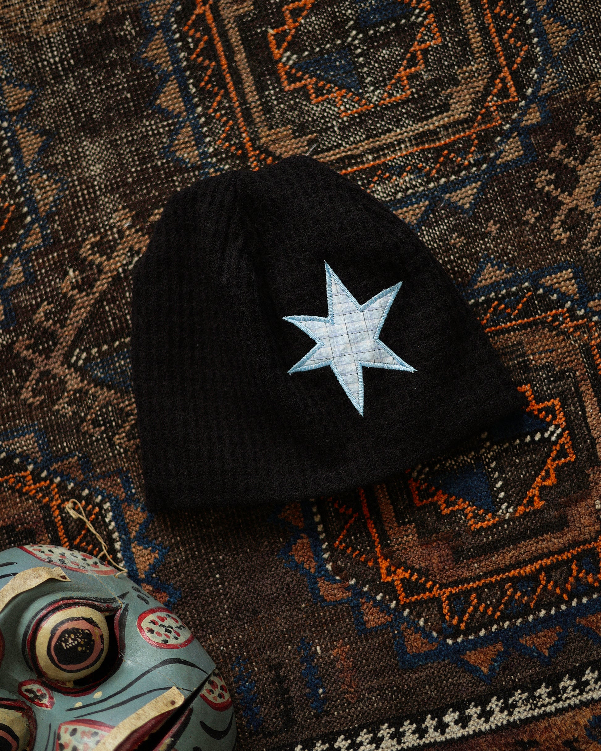 Star Patch Waffle Beanie, Shooting Star Black