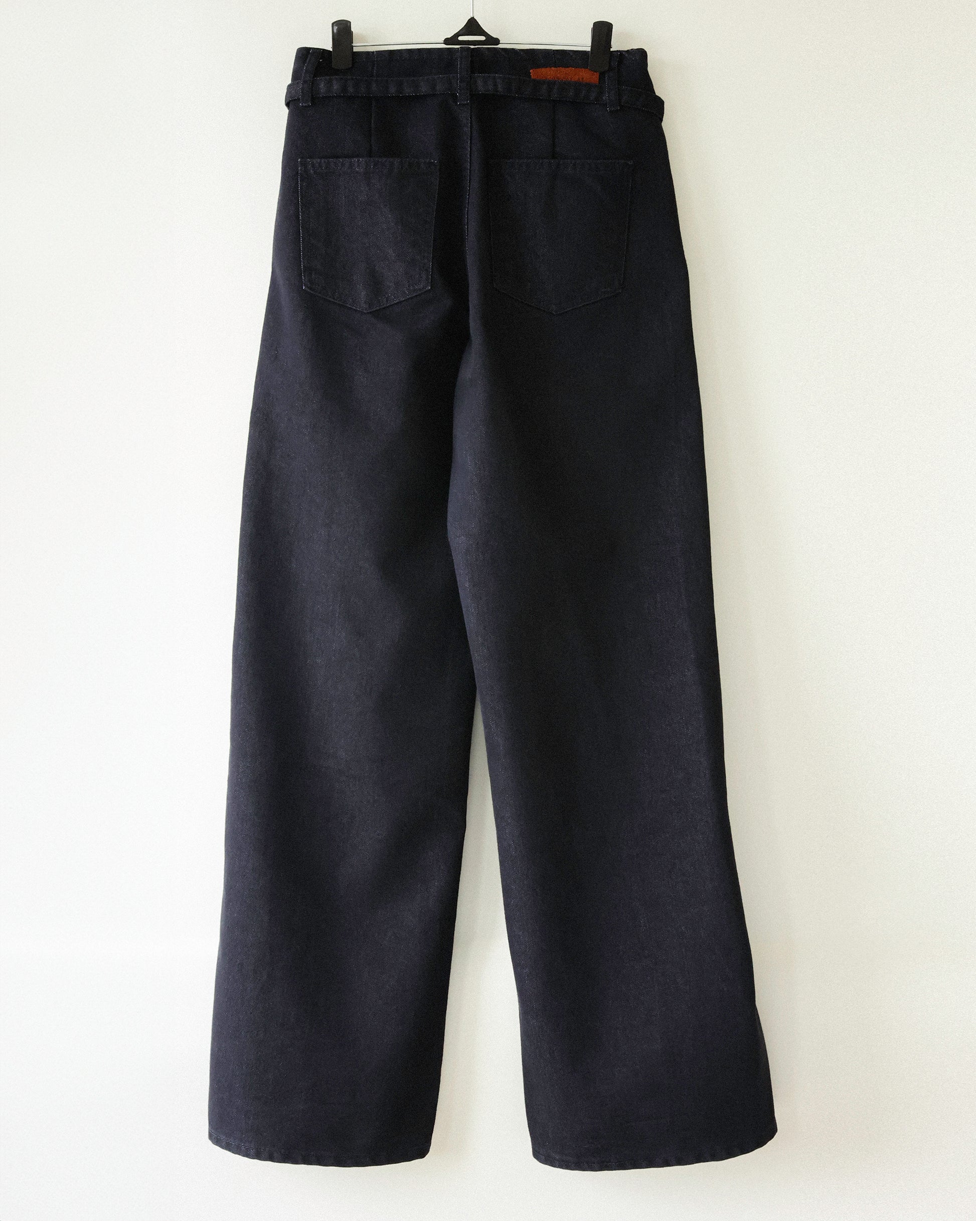 (Back in stock on 11/5) Longline Belted Denim Trousers, Deep Indigo