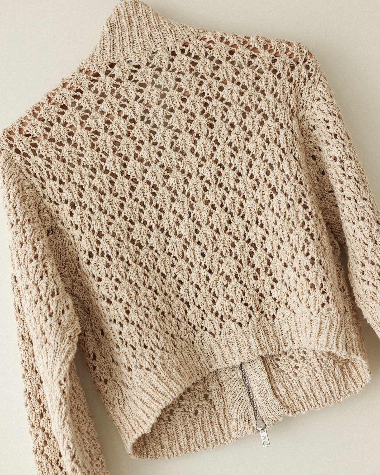 Aiko Textured Knit Zip Cardigan, Bagel