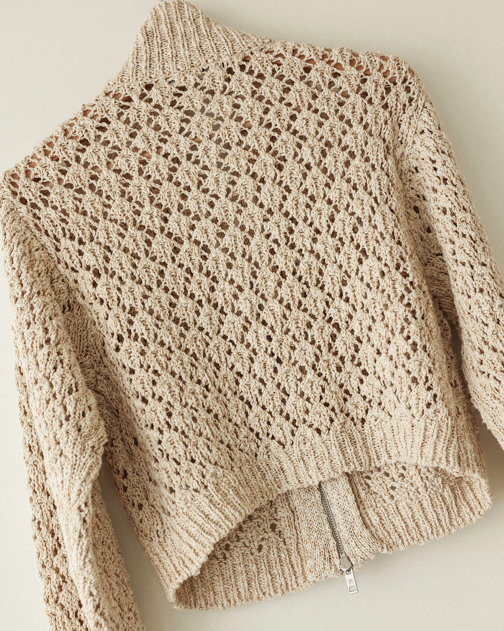 Aiko Textured Knit Zip Cardigan, Bagel