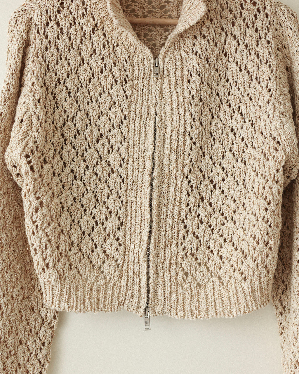 Aiko Textured Knit Zip Cardigan, Bagel
