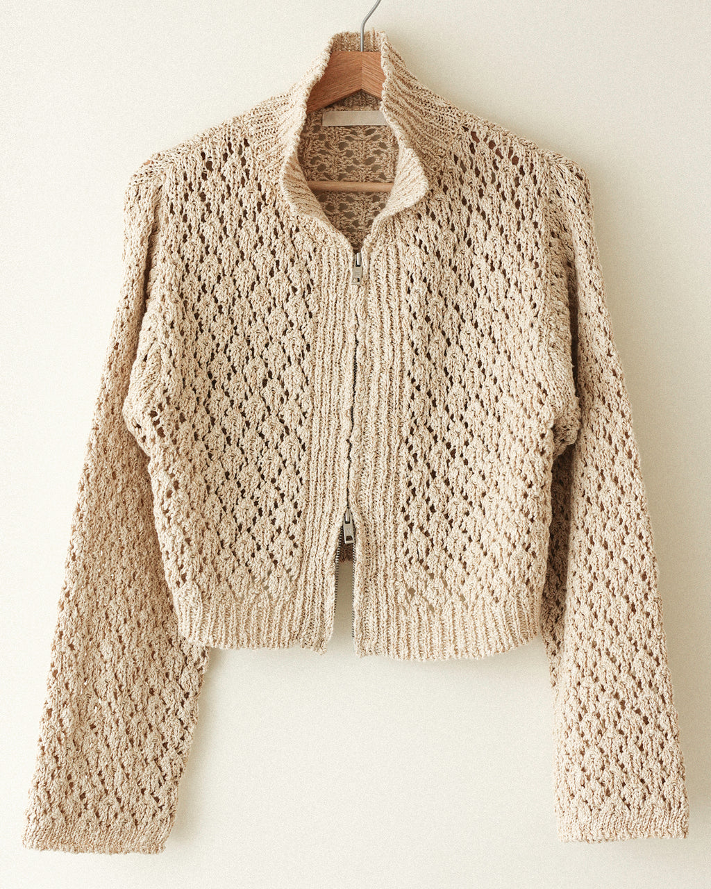 Aiko Textured Knit Zip Cardigan, Bagel