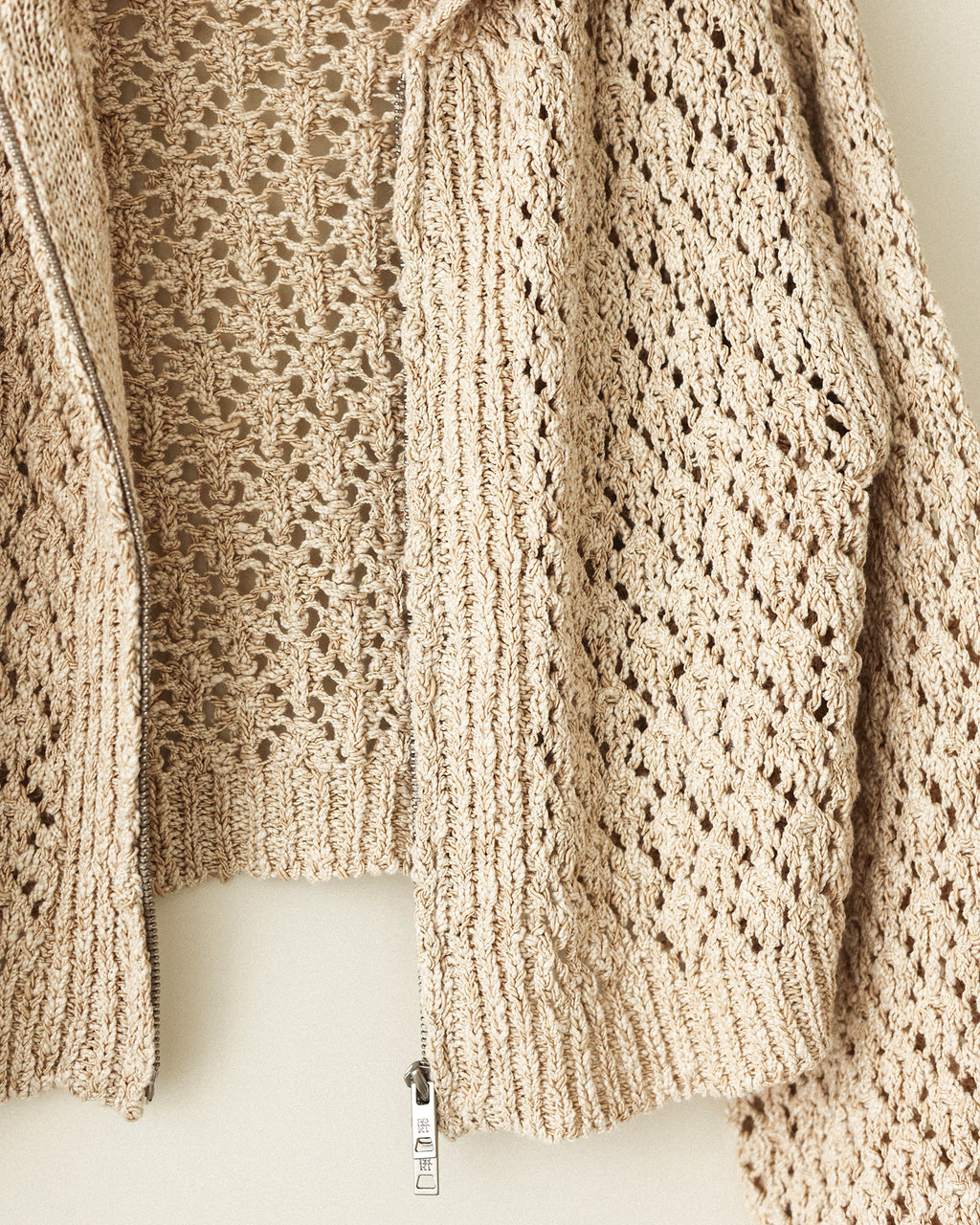 Aiko Textured Knit Zip Cardigan, Bagel