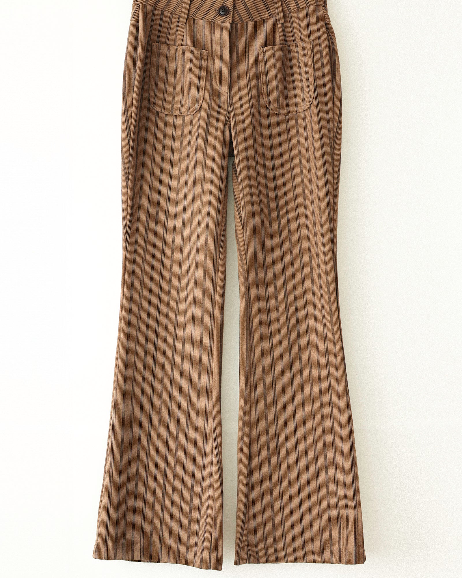 Nada Retro Striped Corduroy Flare Trousers, Autumn Leaves