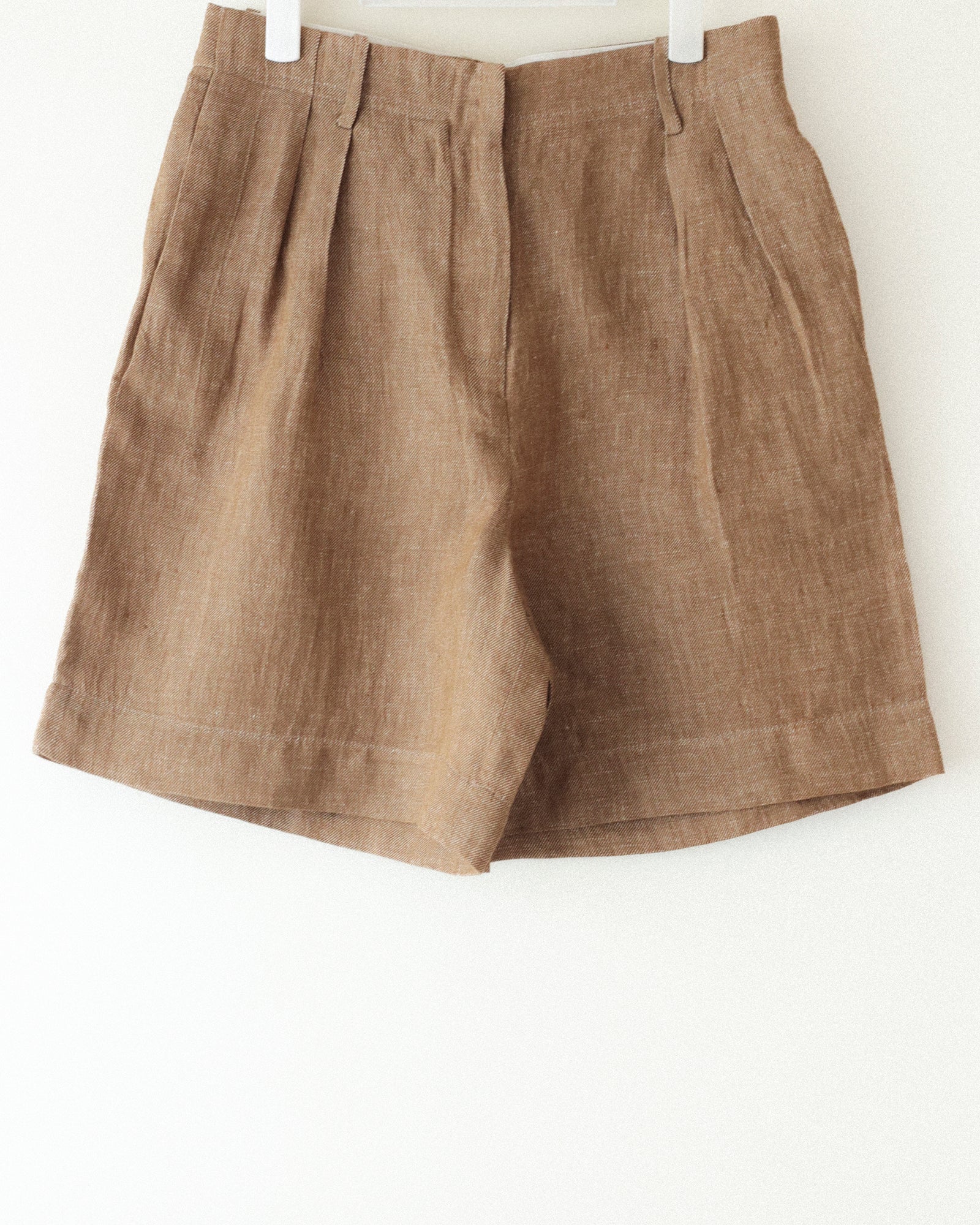 Mina Tailored Linen Bermuda Shorts, Sunwashed Natural Beige