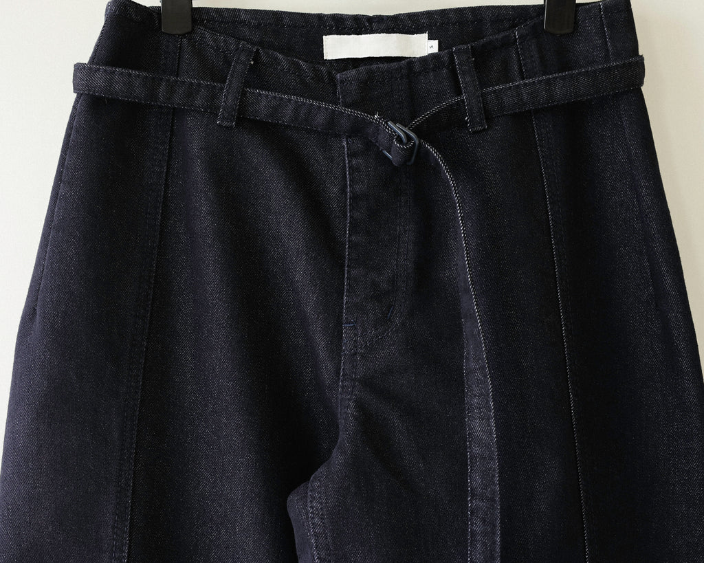 (Back in stock on 11/5) Longline Belted Denim Trousers, Deep Indigo