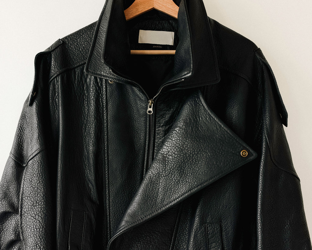 Italian Shrunken Forma Leather Jacket, Nero Pelle