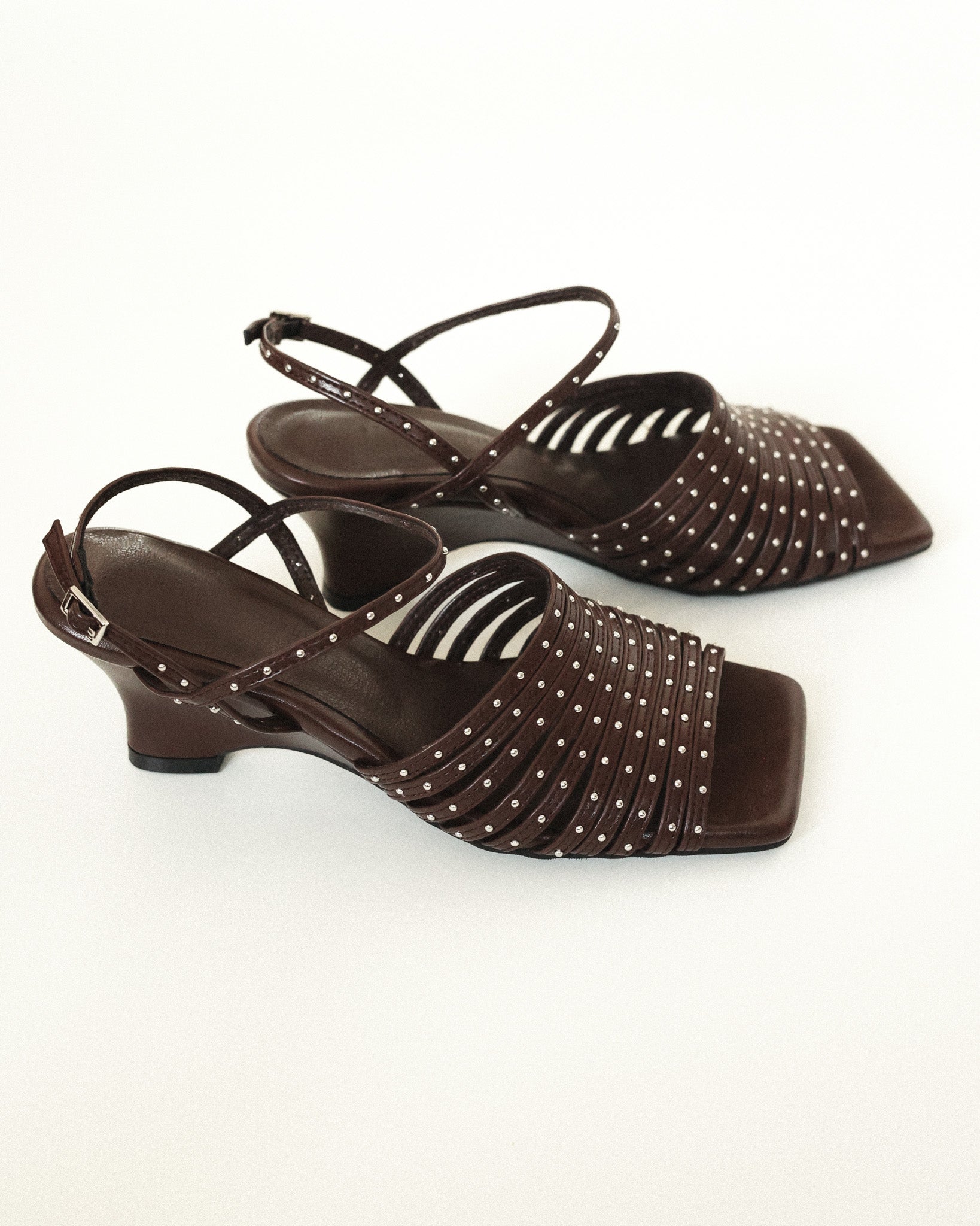 Astrid Studded Gladiator Wedge Sandals, Espresso Noir