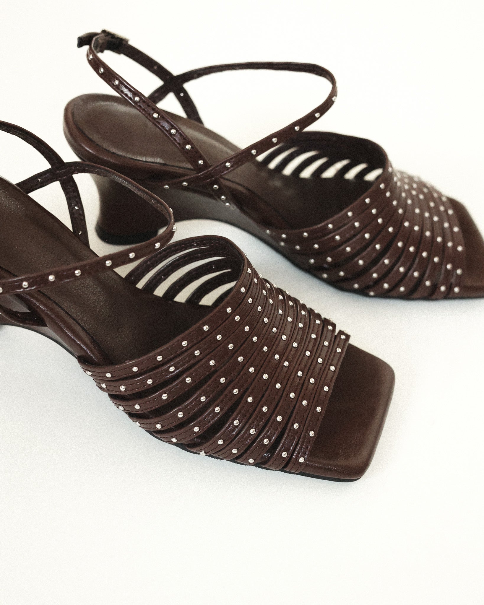 Astrid Studded Gladiator Wedge Sandals, Espresso Noir