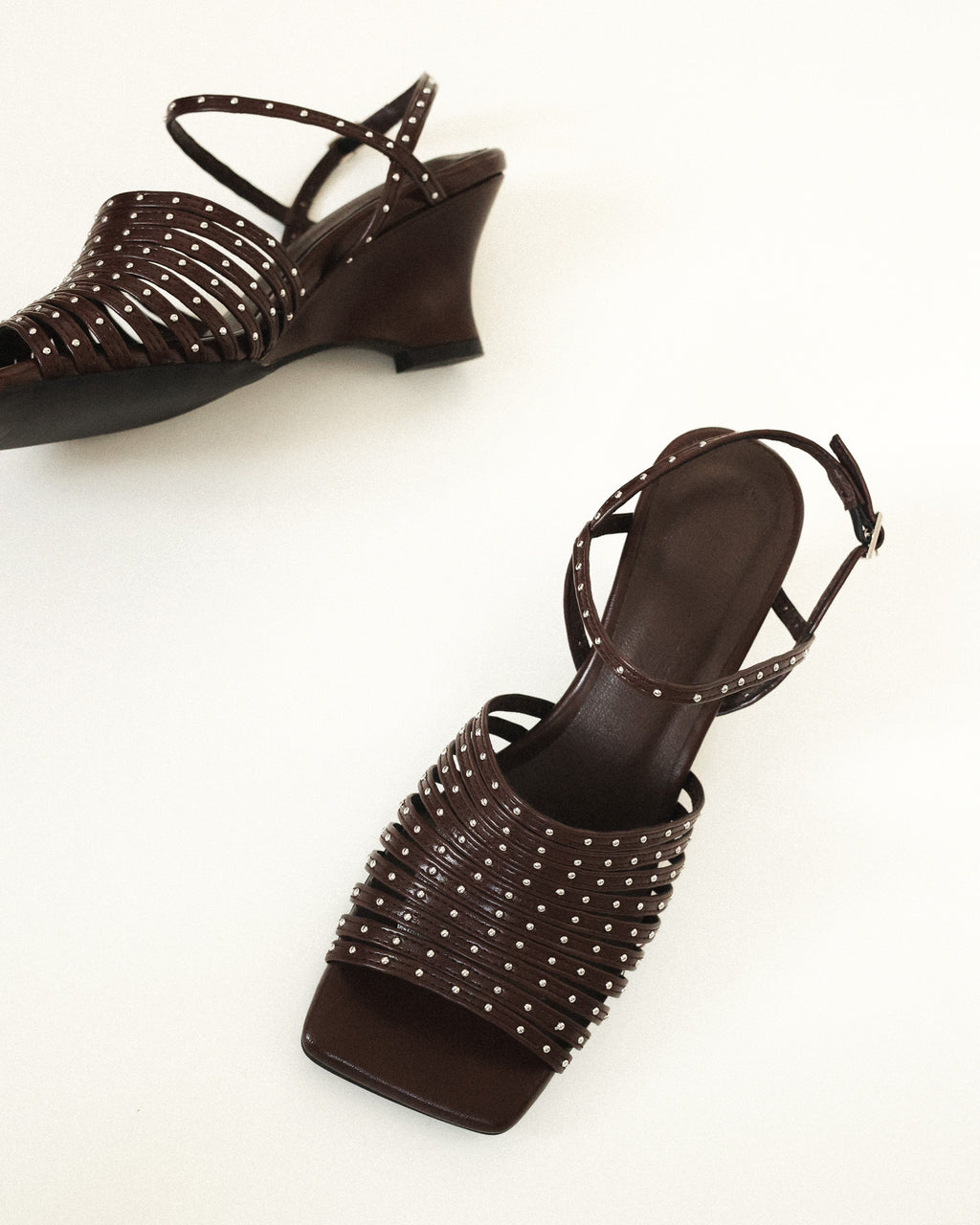 Astrid Studded Gladiator Wedge Sandals, Espresso Noir