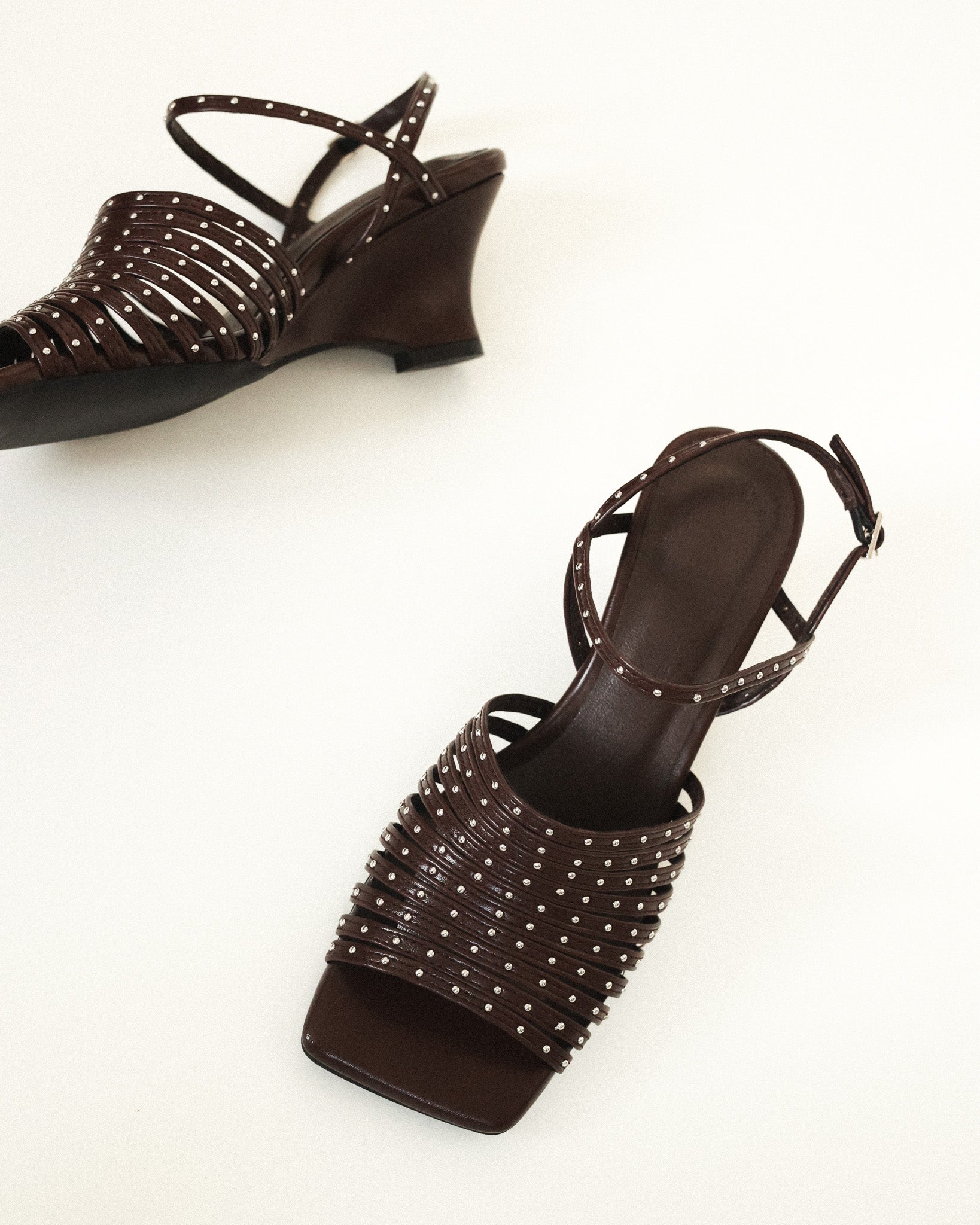 Astrid Studded Gladiator Wedge Sandals, Espresso Noir
