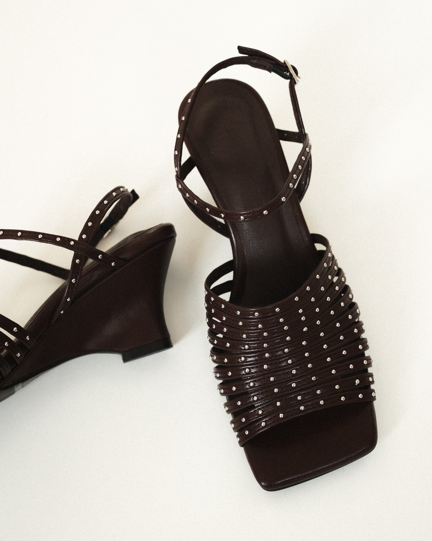 Astrid Studded Gladiator Wedge Sandals, Espresso Noir
