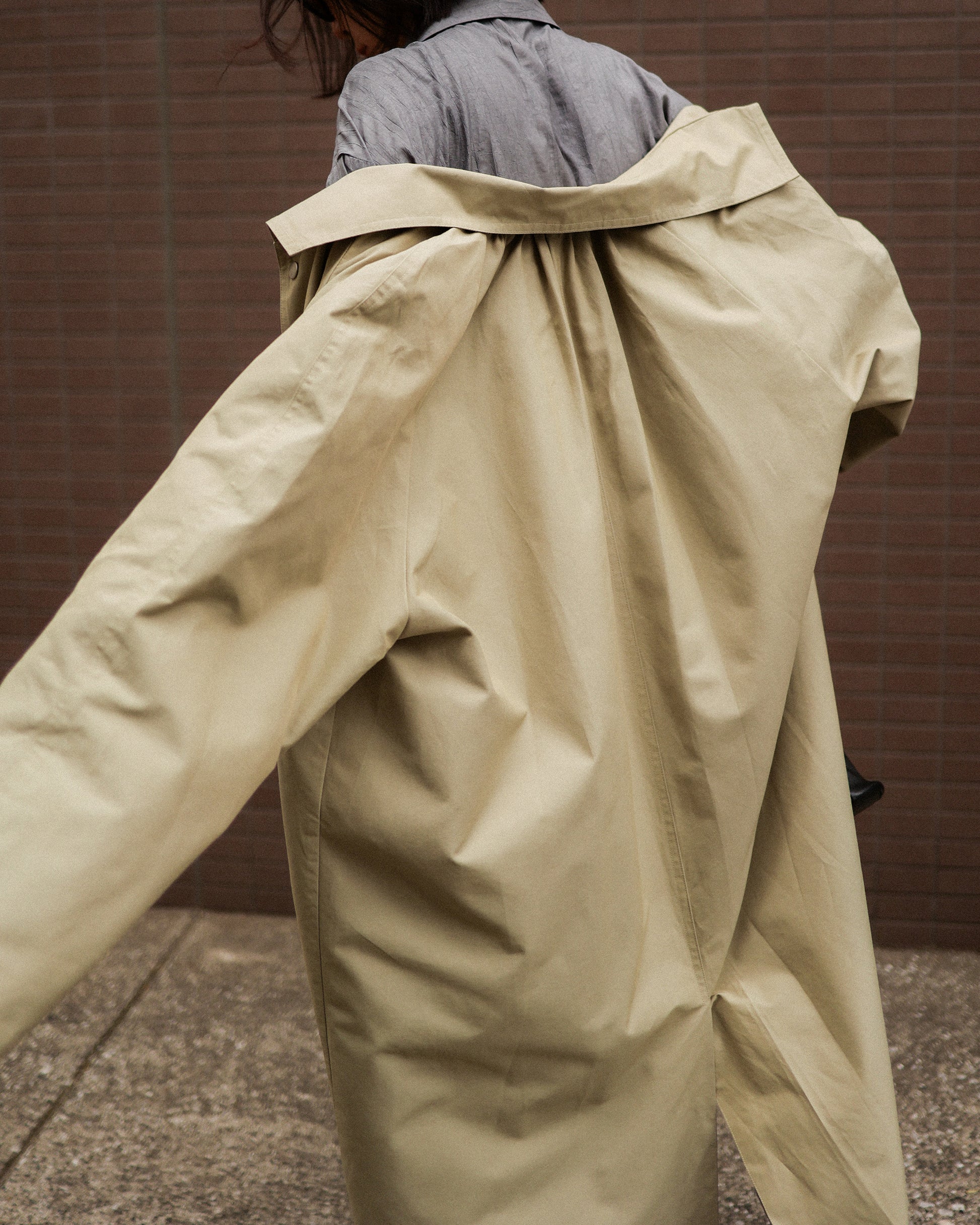 Mare Stand-Collar Trench Coat, Sage