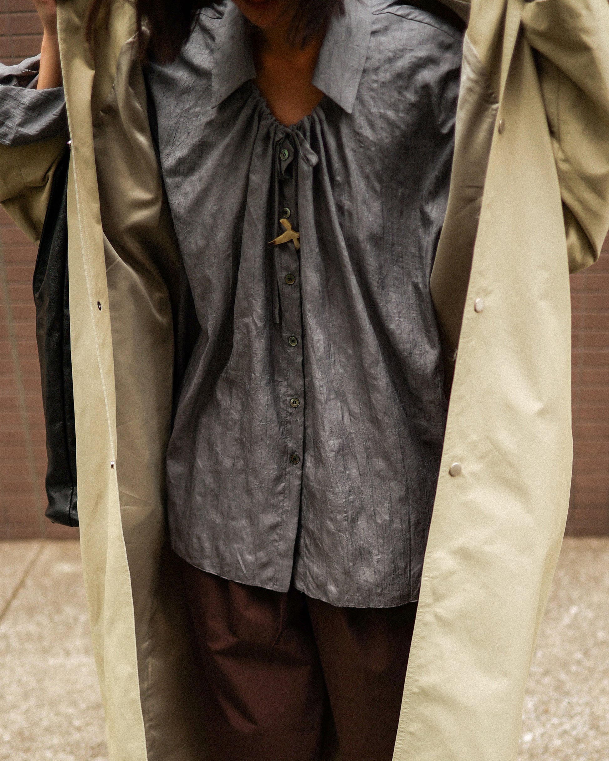 Textured Loose String Pierrot Blouse, Thunder