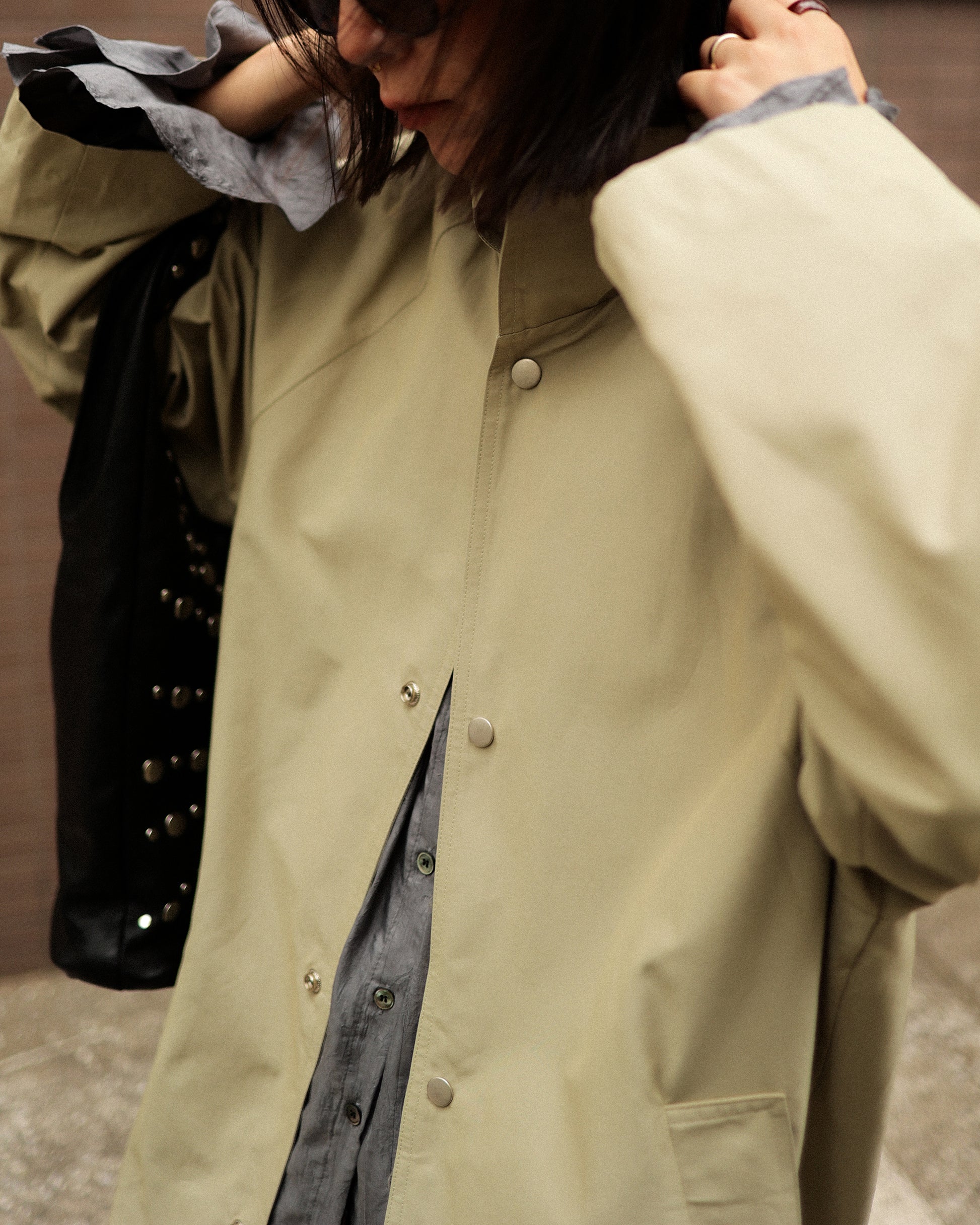 Mare Stand-Collar Trench Coat, Sage