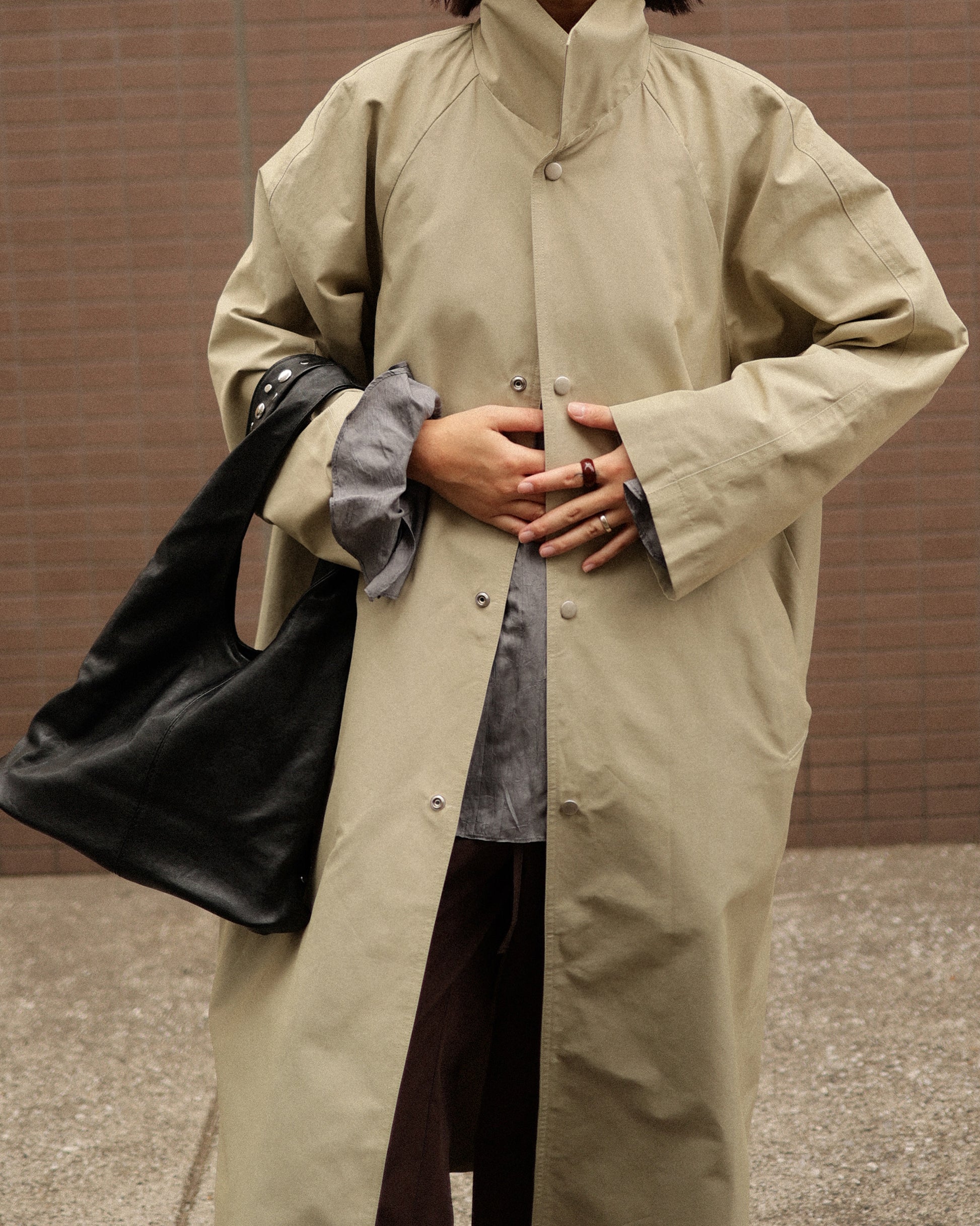 Mare Stand-Collar Trench Coat, Sage