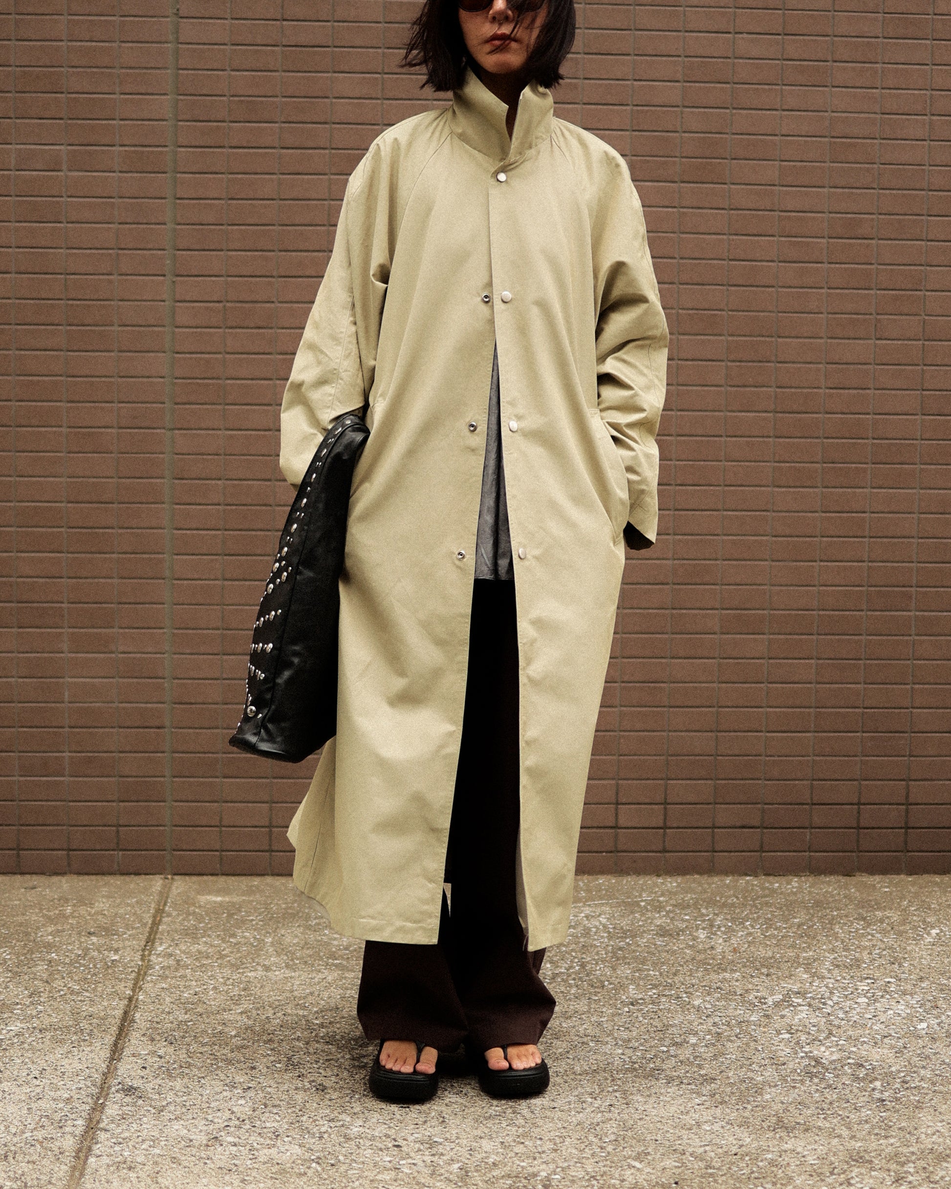 Mare Stand-Collar Trench Coat, Sage