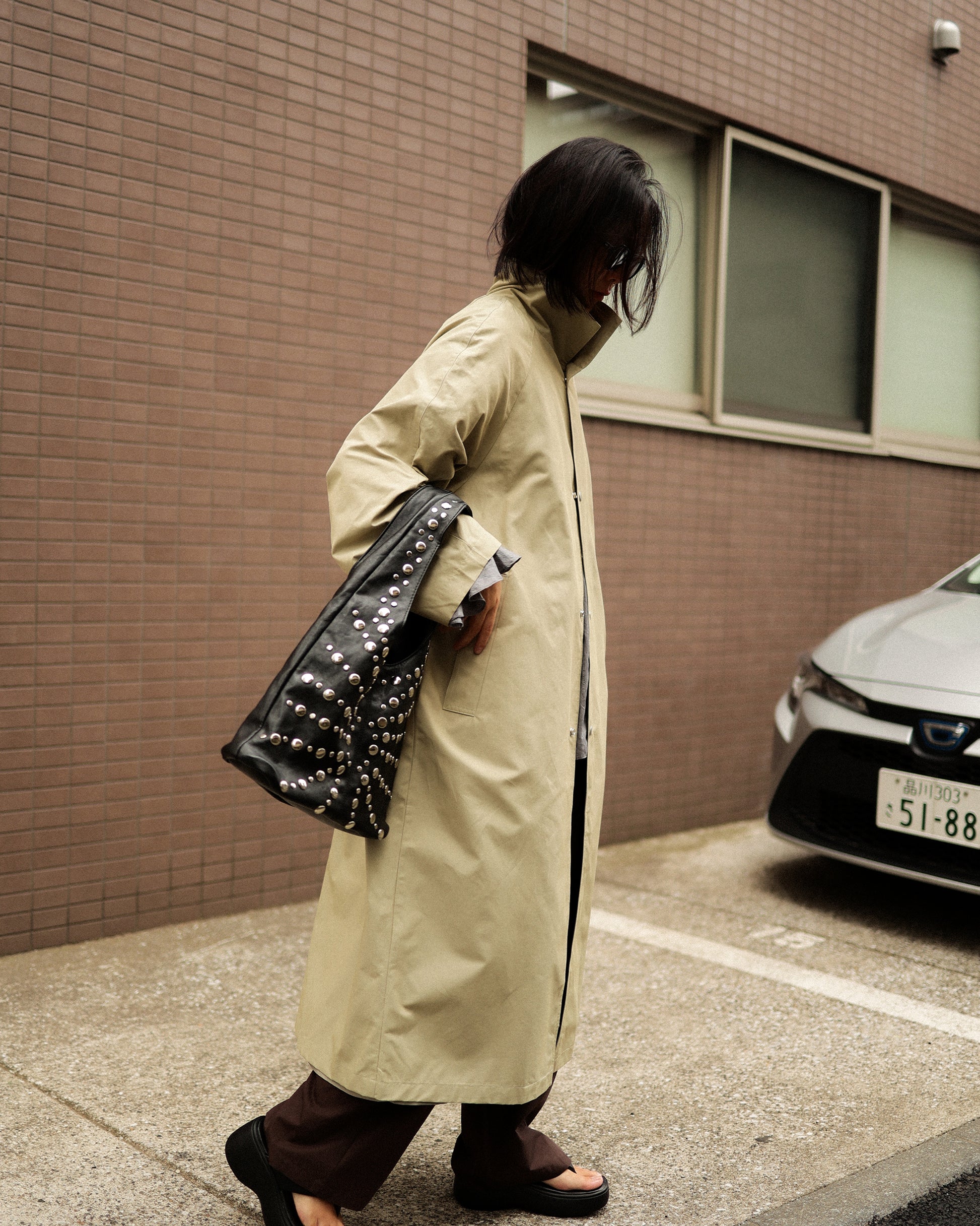 Mare Stand-Collar Trench Coat, Sage