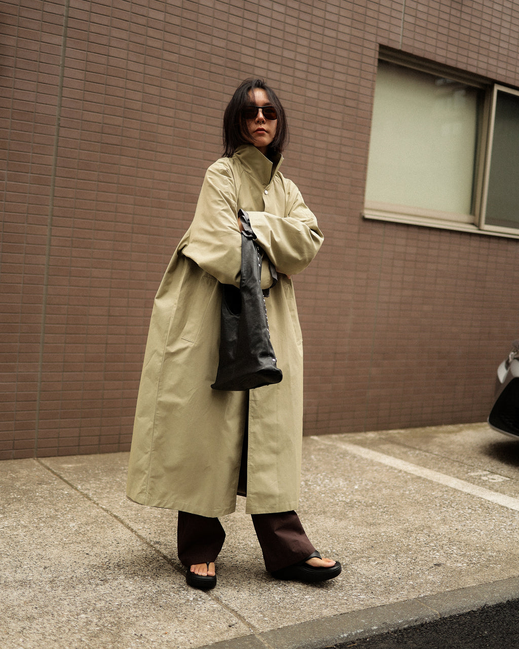 Mare Stand-Collar Trench Coat, Sage