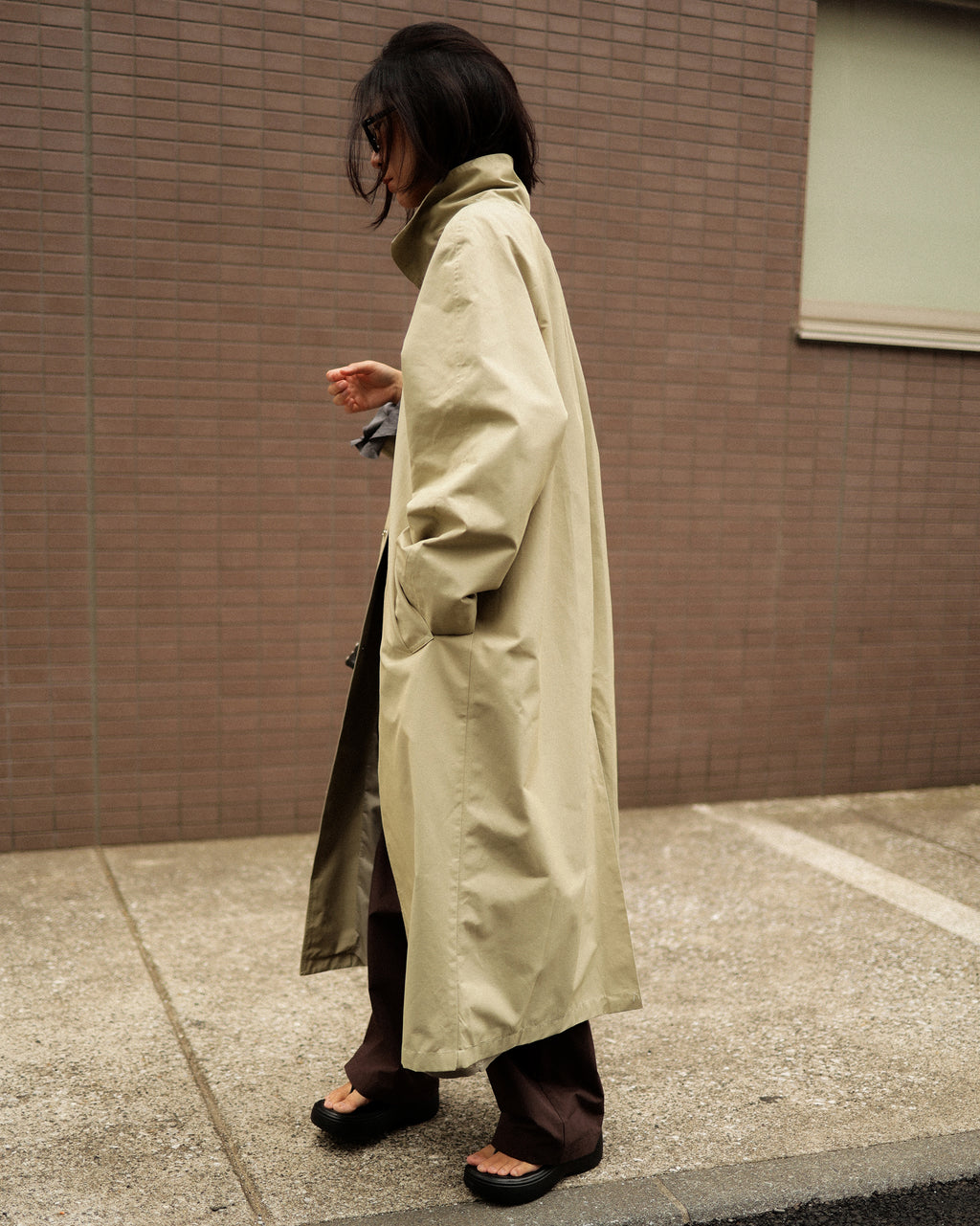 Mare Stand-Collar Trench Coat, Sage